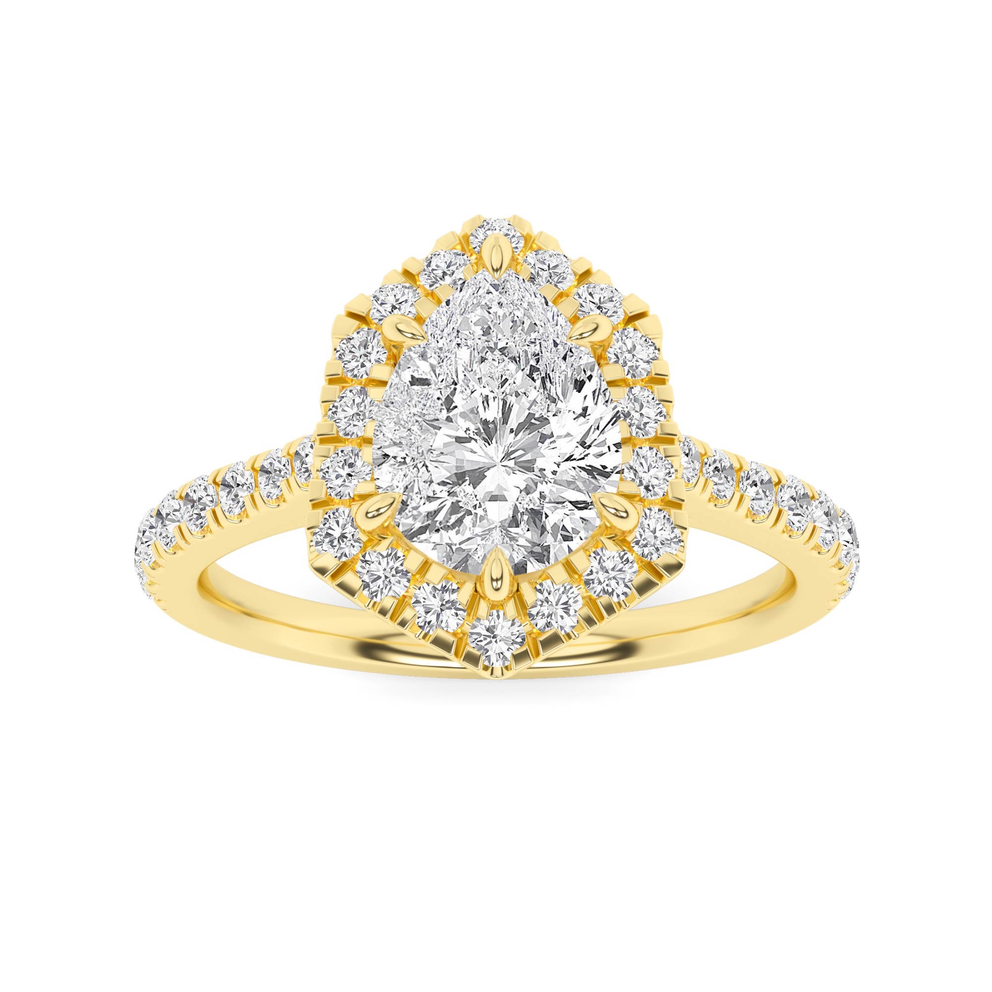 Classic Mid Set Round Cut Halo Engagment Ring In 9K Yellow Gold