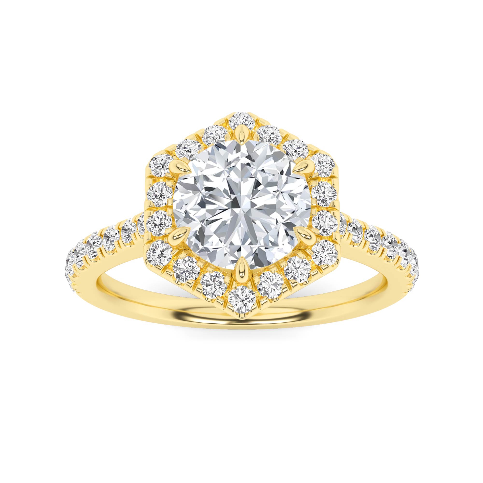 Classic Mid Set Round Cut Halo Engagment Ring In 9K Yellow Gold