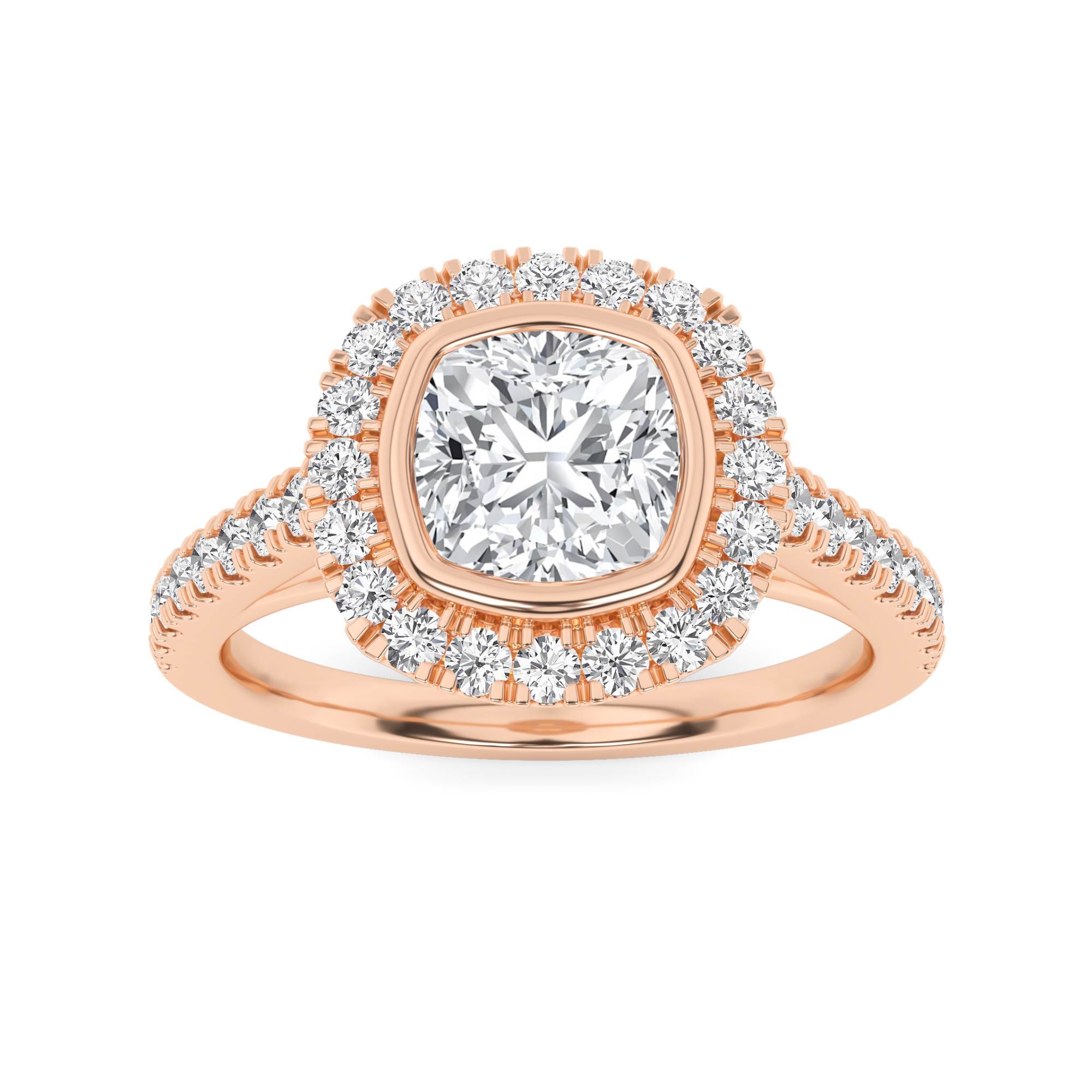 Unique Set Classic Halo Engagment Ring In 9K Rose Gold