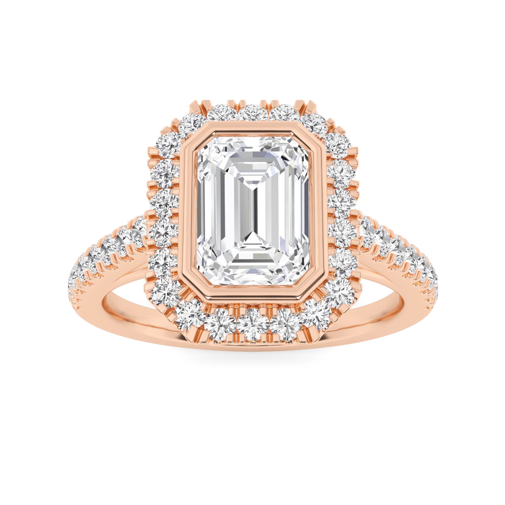 Unique Set Classic Halo Engagment Ring In 9K Rose Gold