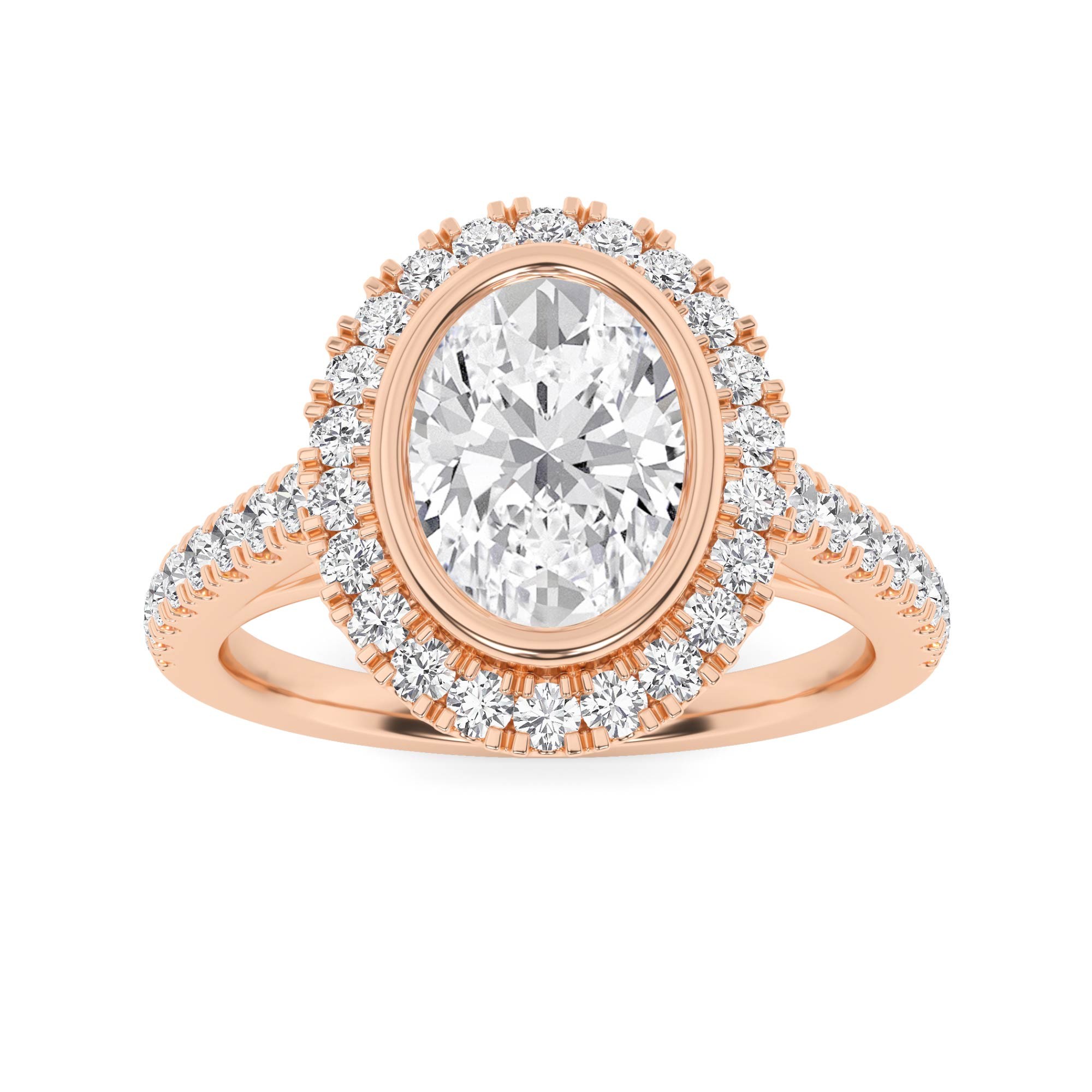 Unique Set Classic Halo Engagment Ring In 9K Rose Gold