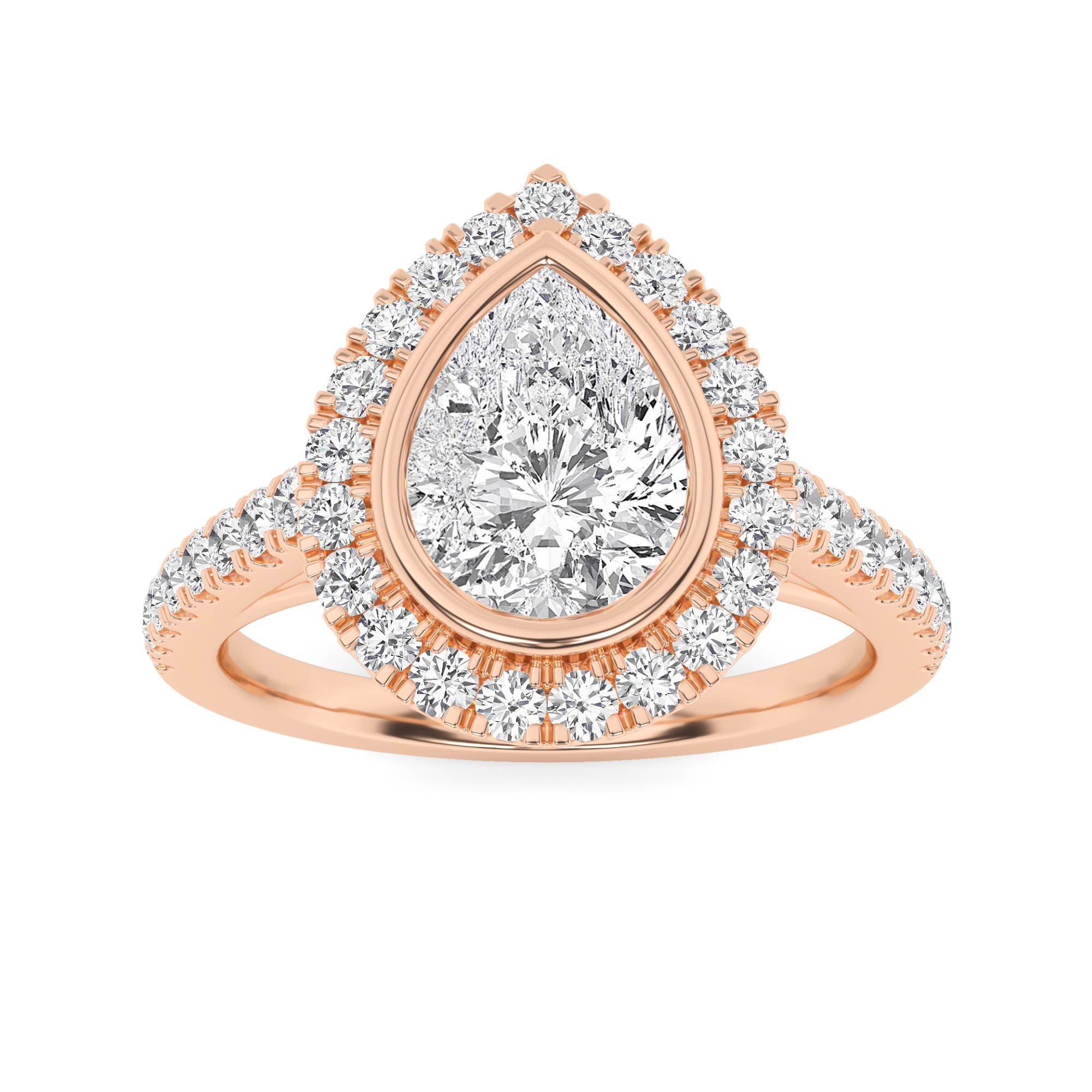 Unique Set Classic Halo Engagment Ring In 9K Rose Gold
