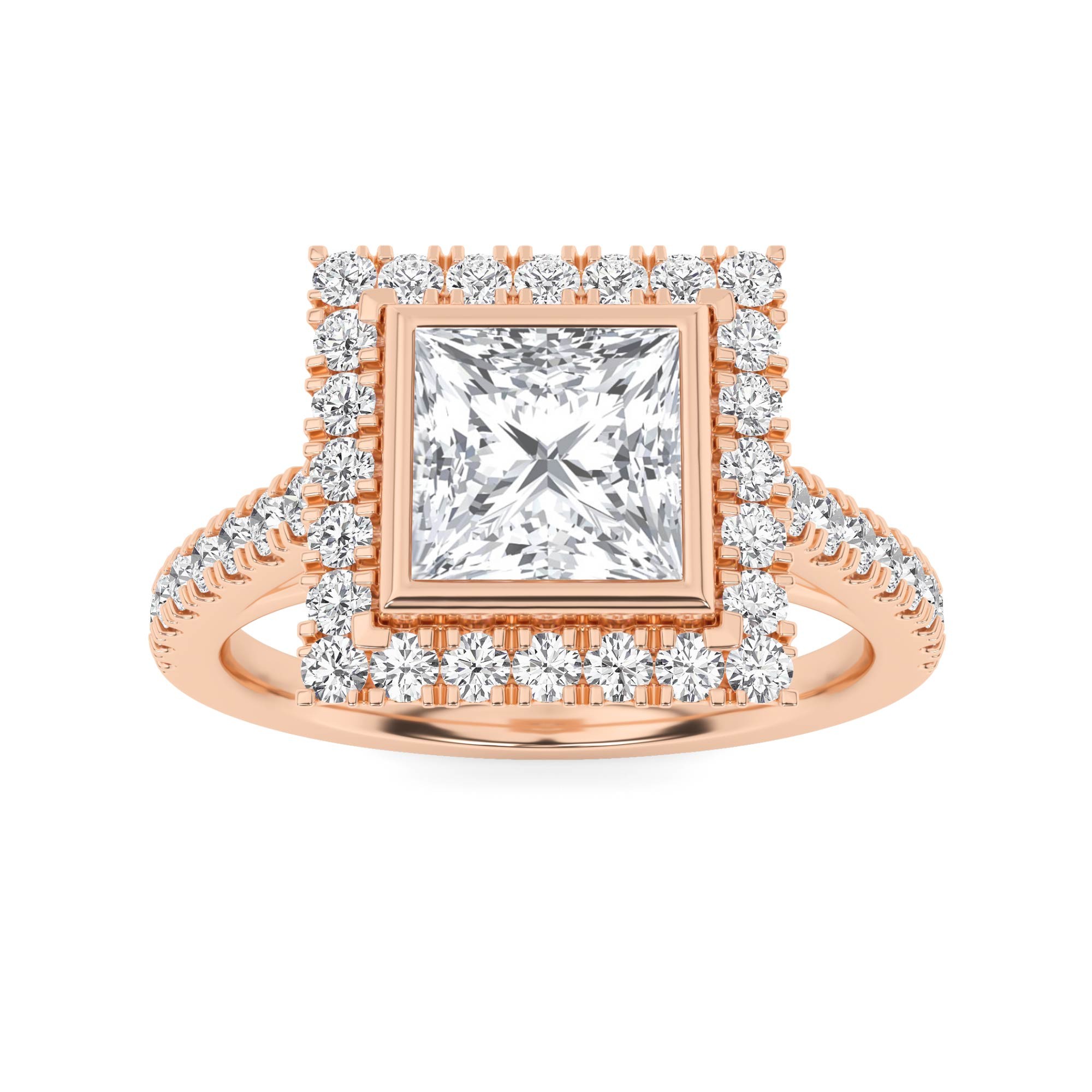 Unique Set Classic Halo Engagment Ring In 9K Rose Gold