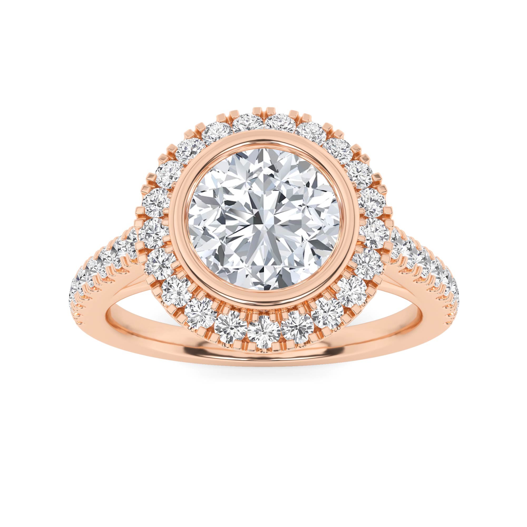 Unique Set Classic Halo Engagment Ring In 9K Rose Gold