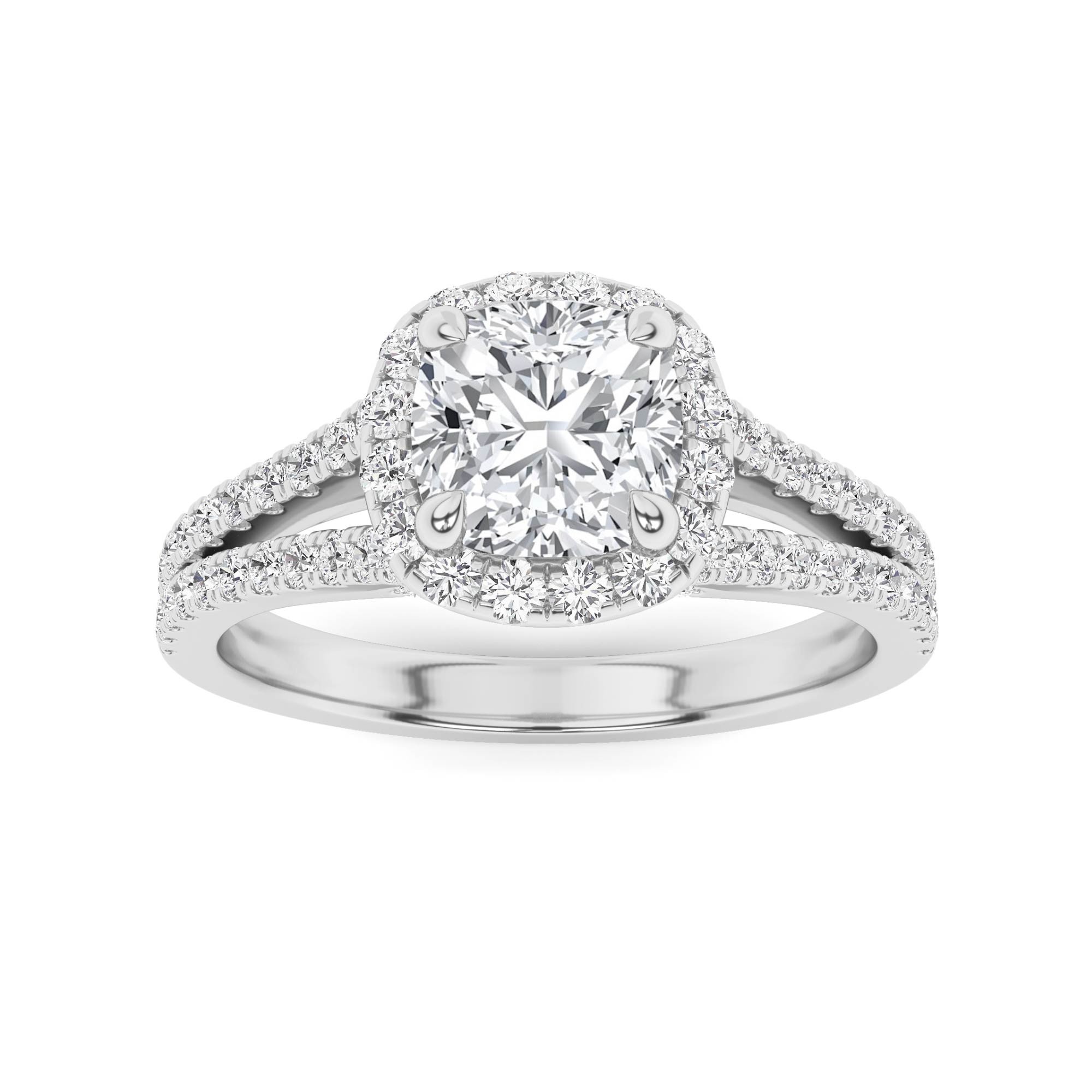 Classic Split Shank Round Cut Halo Engagement Ring In 9K White Gold