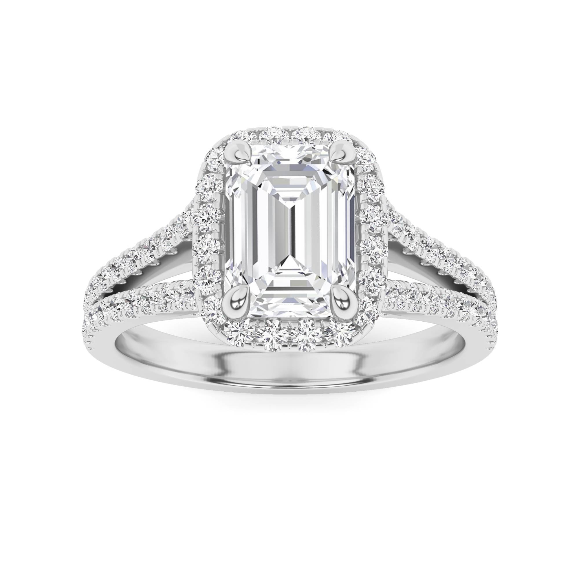 Classic Split Shank Round Cut Halo Engagement Ring In 9K White Gold