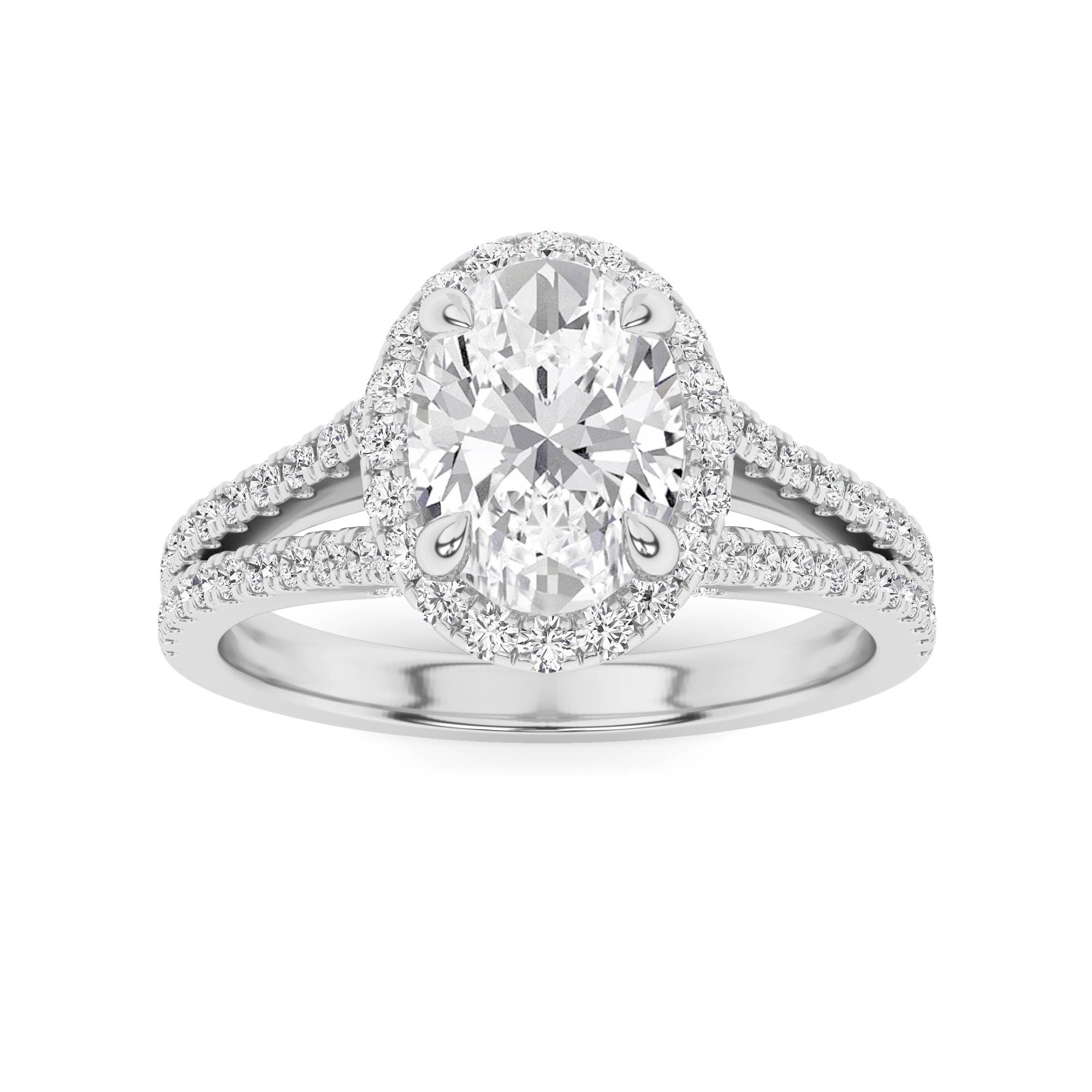 Classic Split Shank Round Cut Halo Engagement Ring In 9K White Gold