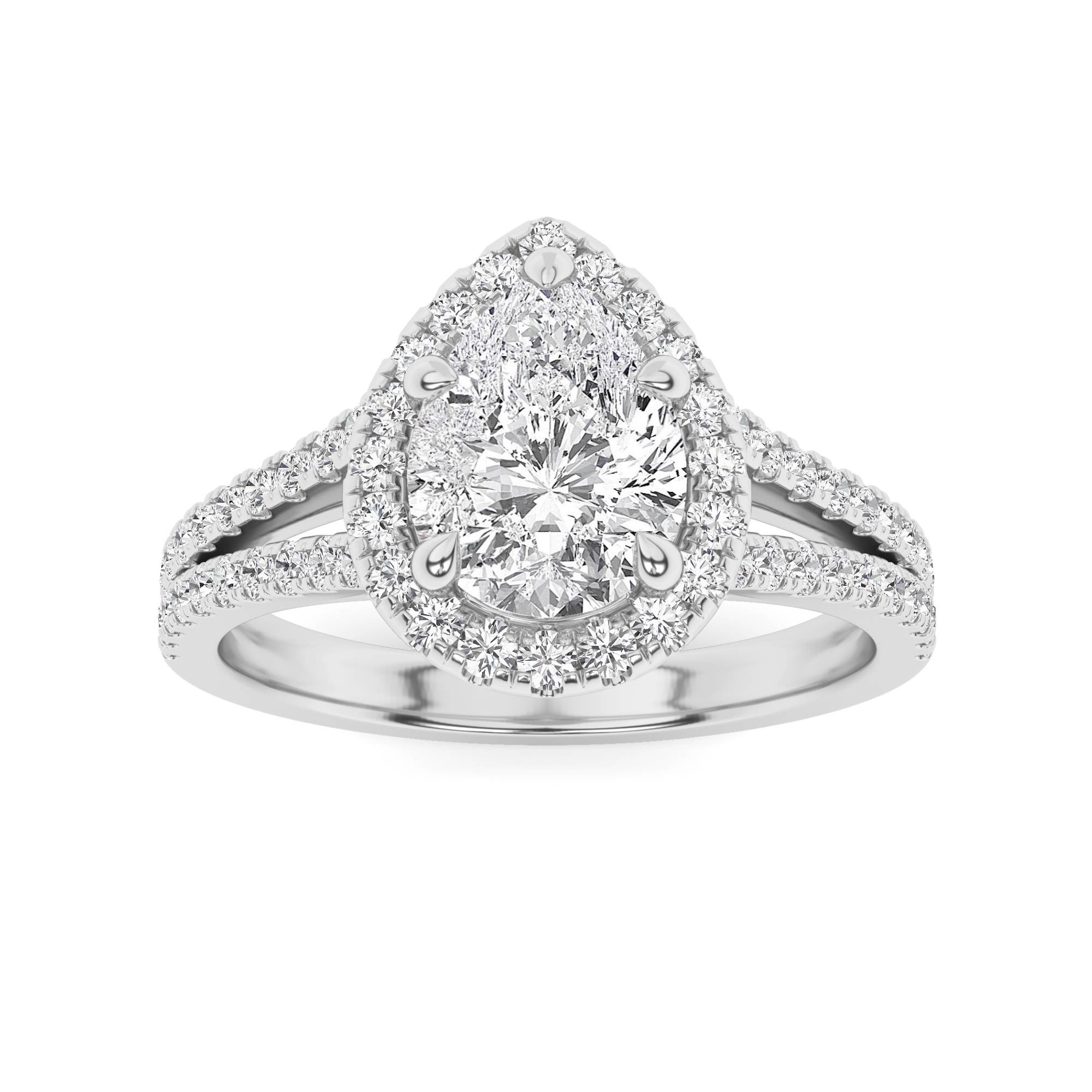 Classic Split Shank Round Cut Halo Engagement Ring In 9K White Gold