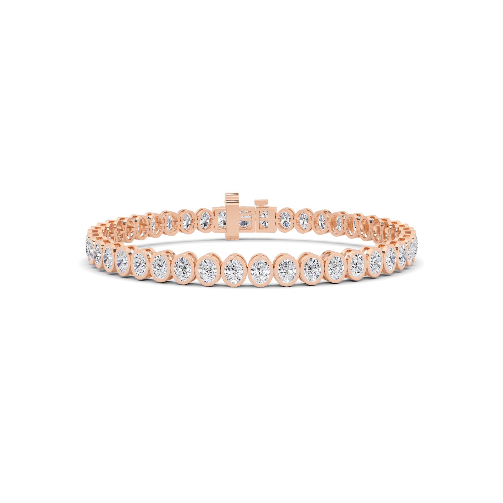Classic Bezel Set Oval Cut Diamond Tennis Bracelet In 9K White Gold