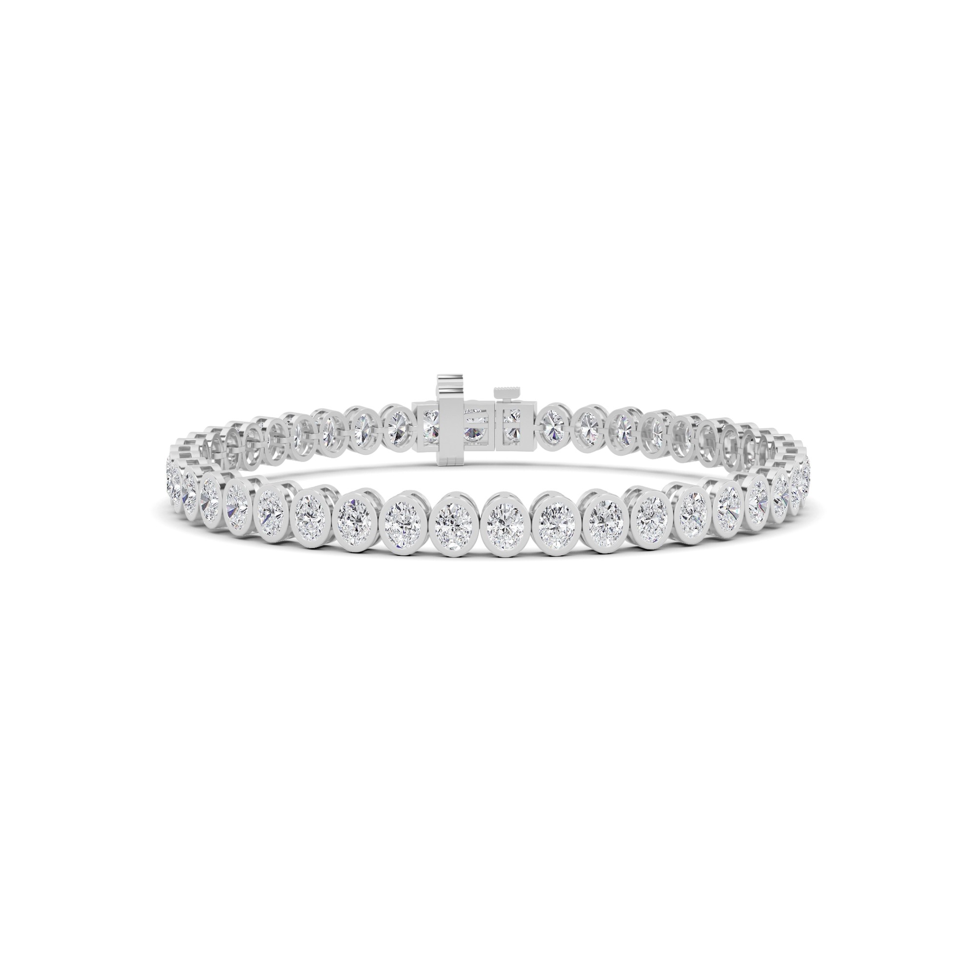 Classic Bezel Set Oval Cut Diamond Tennis Bracelet In 9K White Gold