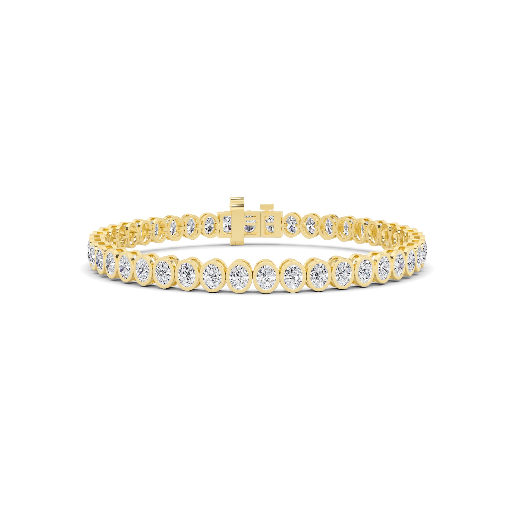 Classic Bezel Set Oval Cut Diamond Tennis Bracelet In 9K White Gold