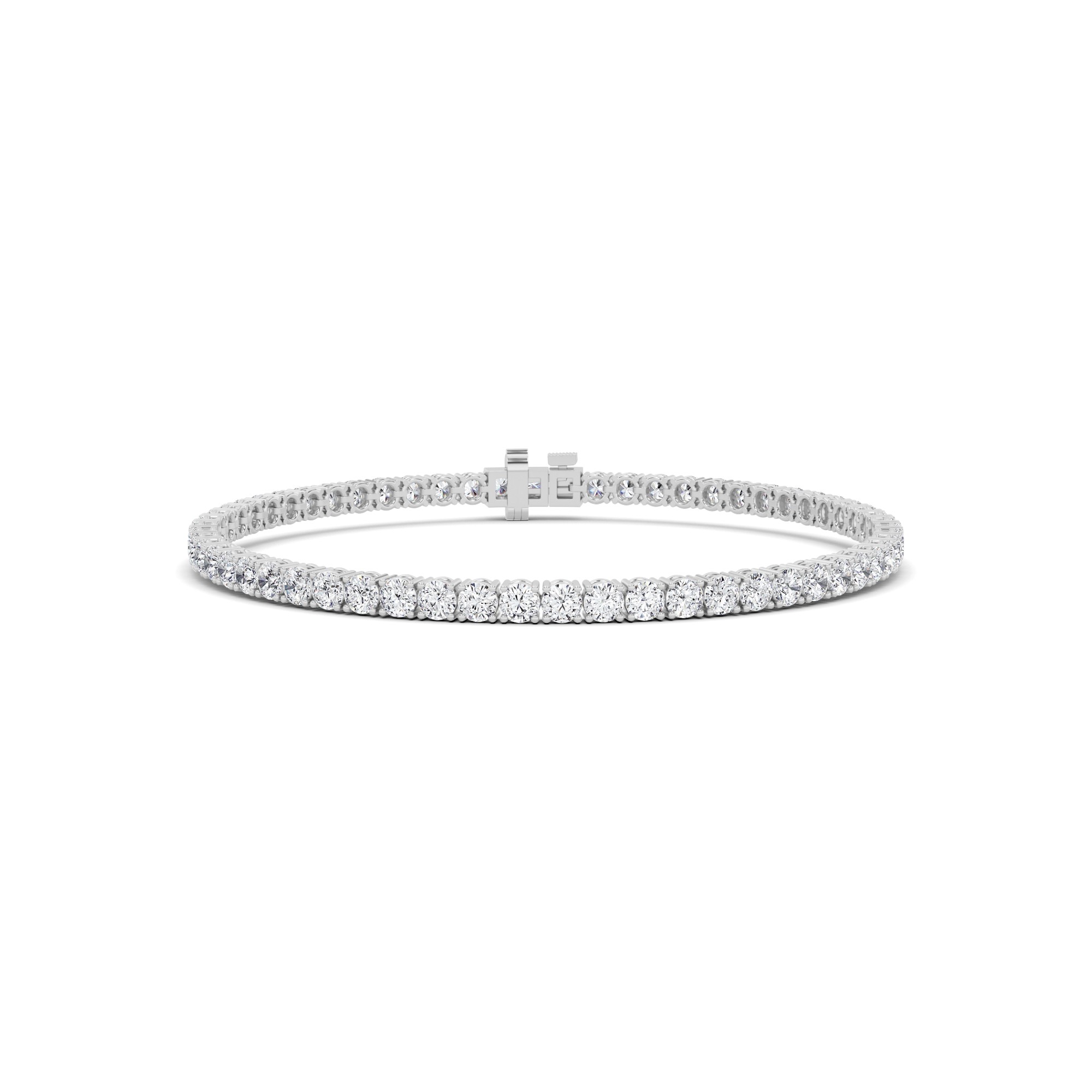 Small Set 4 Prong Round Cut Diamond Tennis Bracelet In 9K White Gold