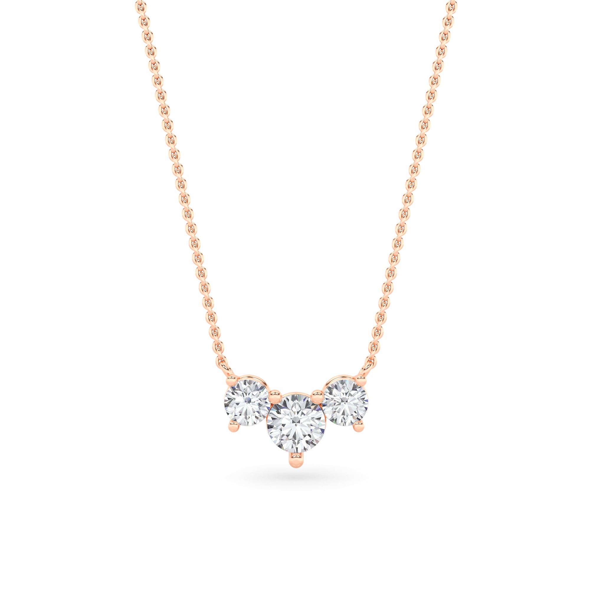 3 Prong Round Cut Trilogy Pendant Journey Necklaces In 9K White Gold