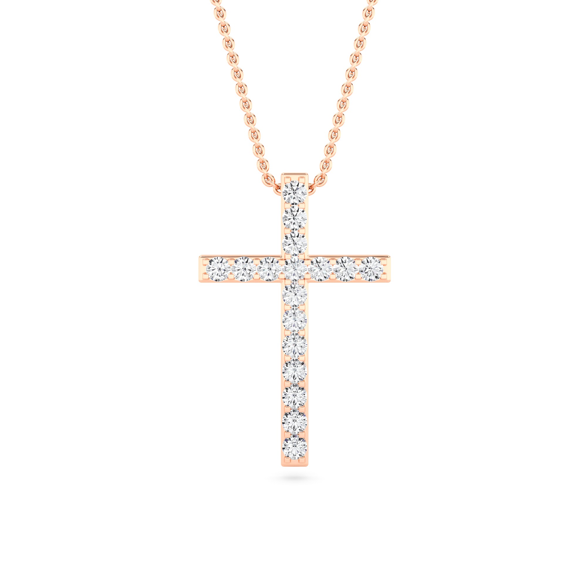 Pave Set Cross Diamond Pendant In 9K Rose Gold
