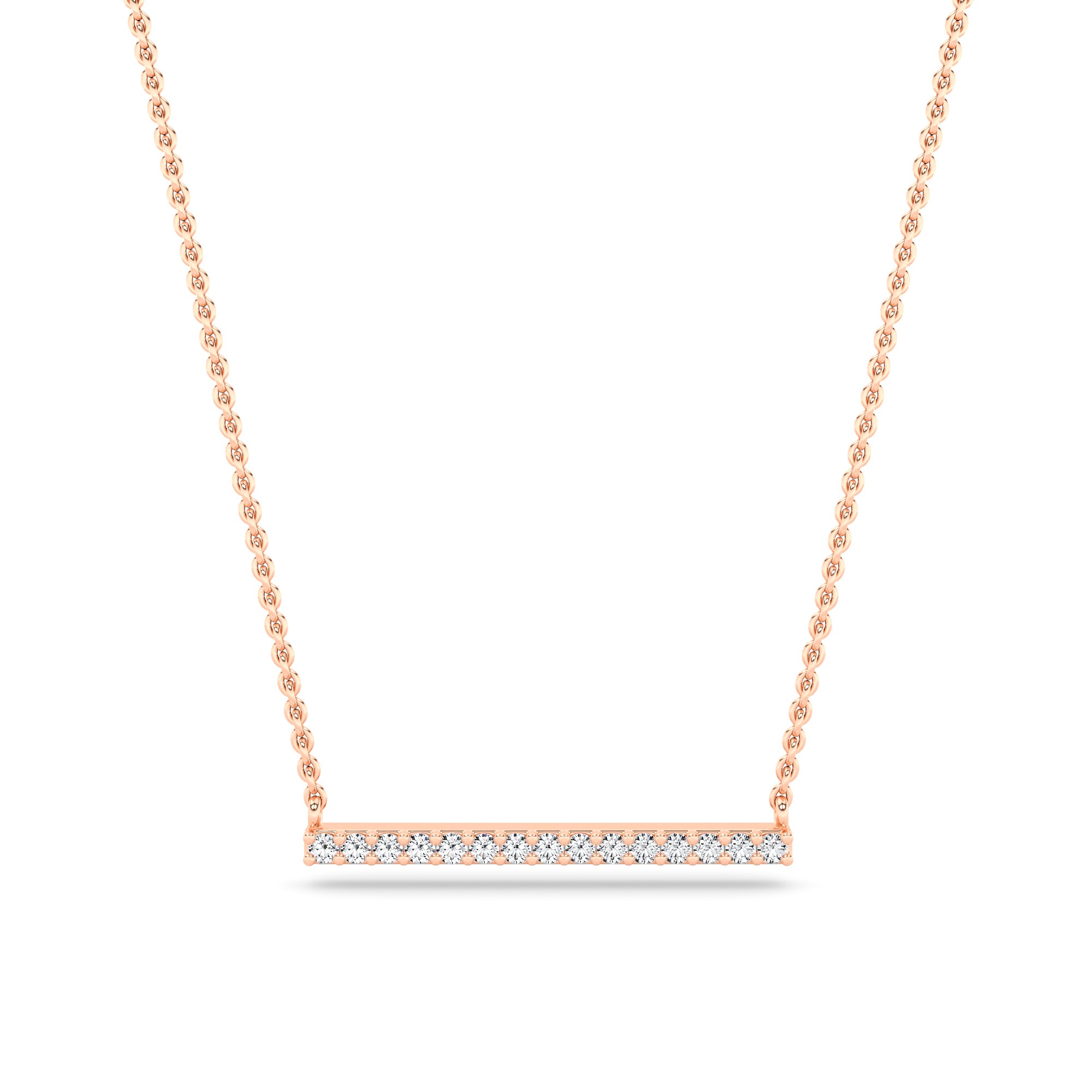 4 Prong Round Cut Bar Pendant Necklaces In 9K White Gold