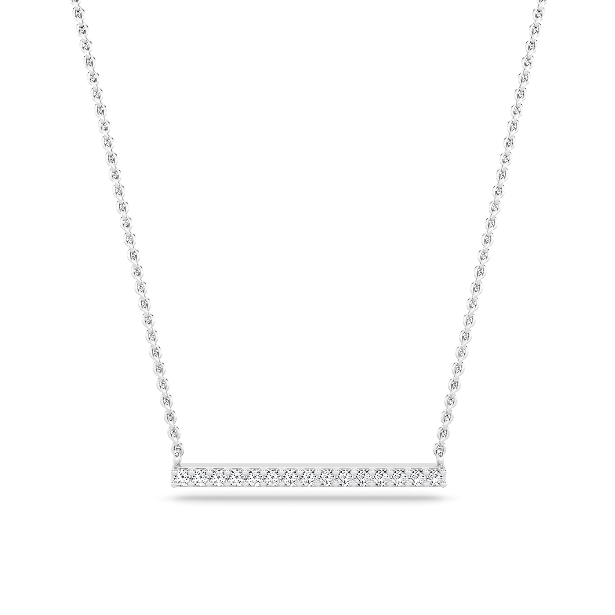 4 Prong Round Cut Bar Pendant Necklaces In 9K White Gold