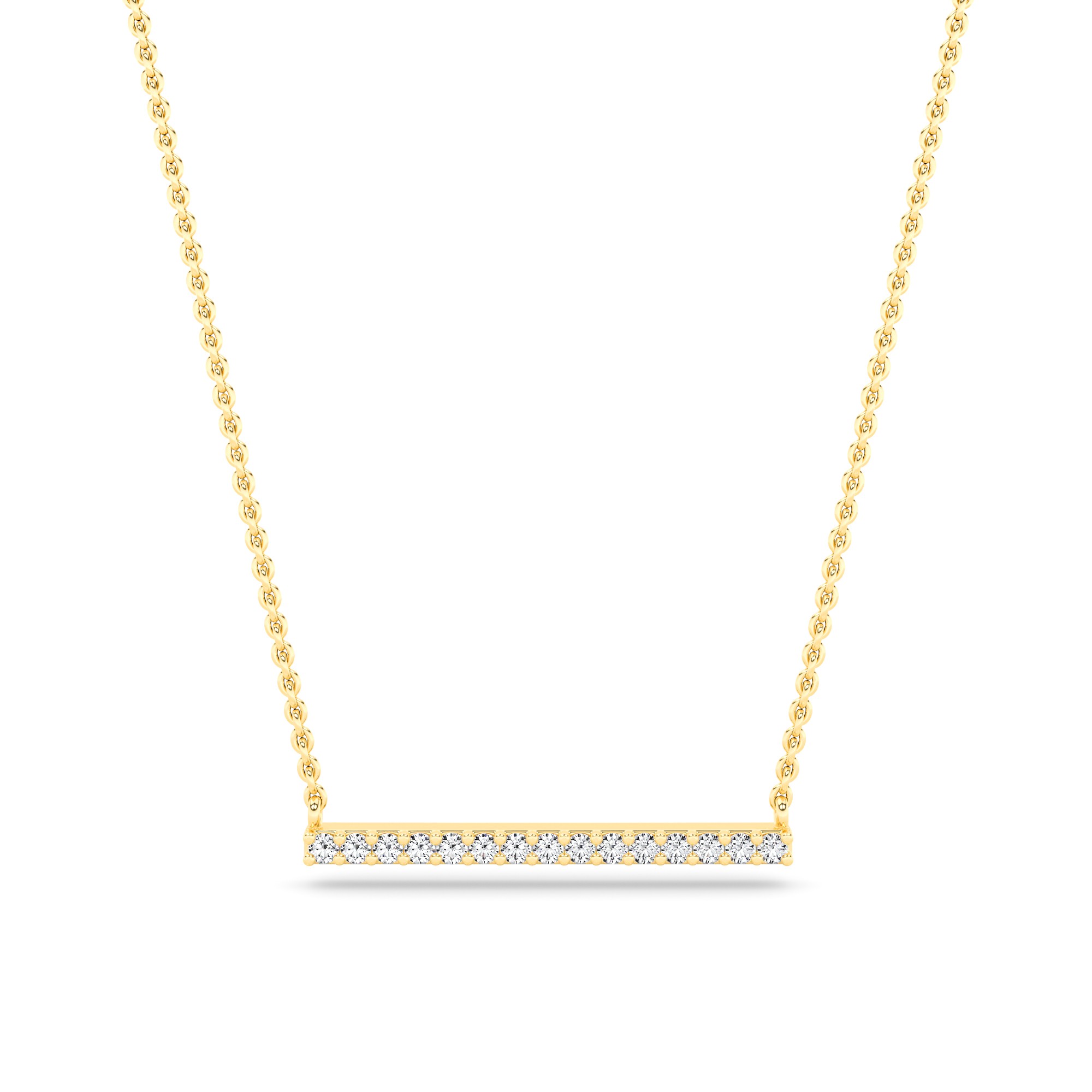 4 Prong Round Cut Bar Pendant Necklaces In 9K White Gold