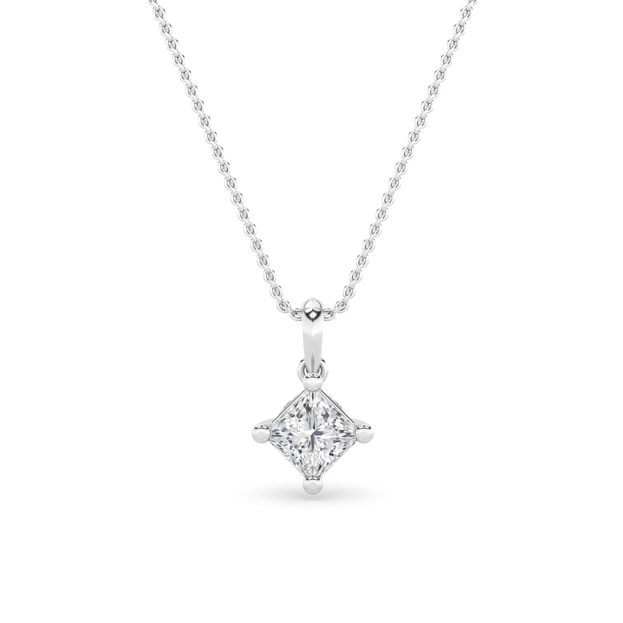 4 Prong Single Stone Delicate Pendant In 9K White Gold