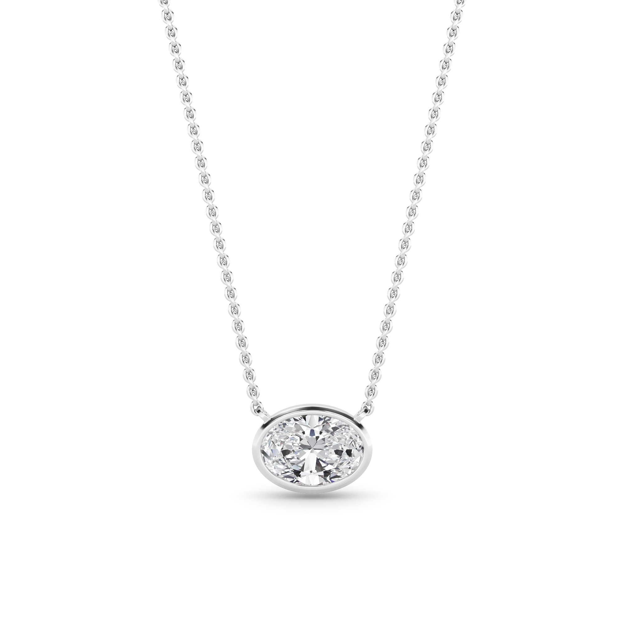 Minimalist Bezel Set Delicate Pendant In 9K White Gold