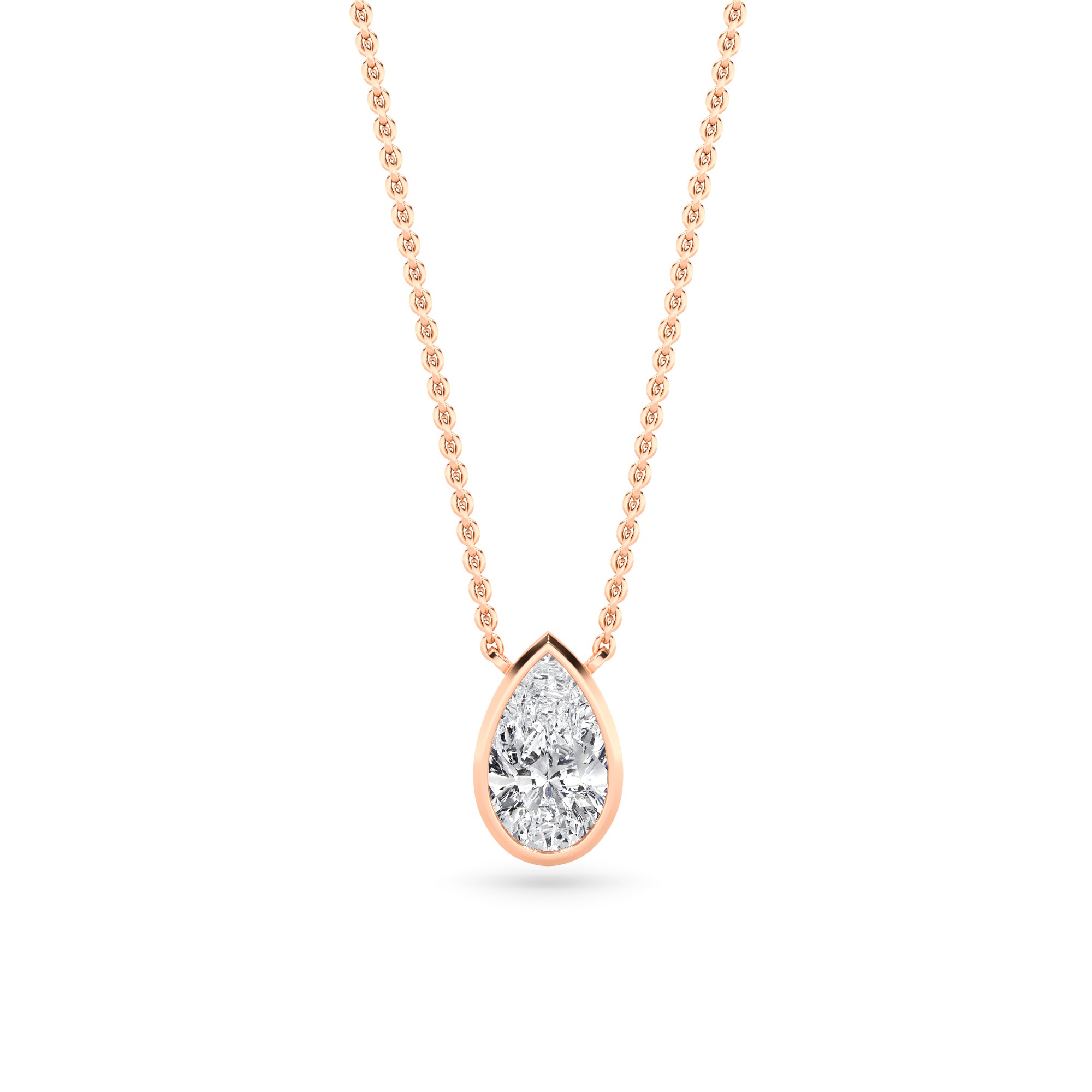 Classic Solitaire Vartex Bezel Set Pear Cut Pendant In 9K White Gold