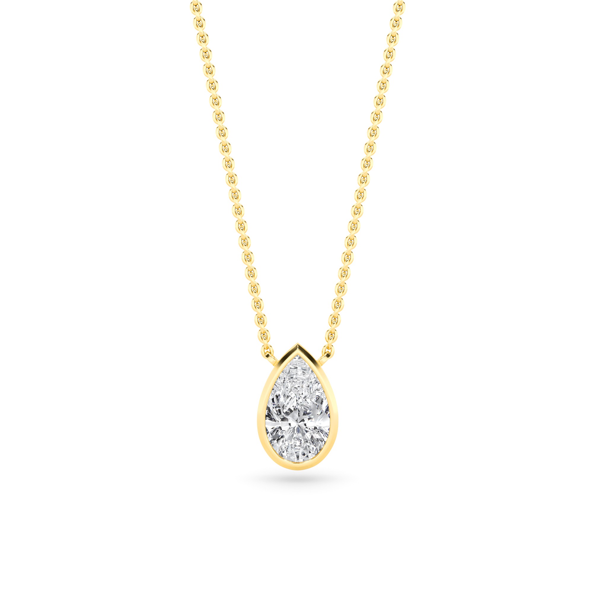 Classic Solitaire Vartex Bezel Set Pear Cut Pendant In 9K White Gold