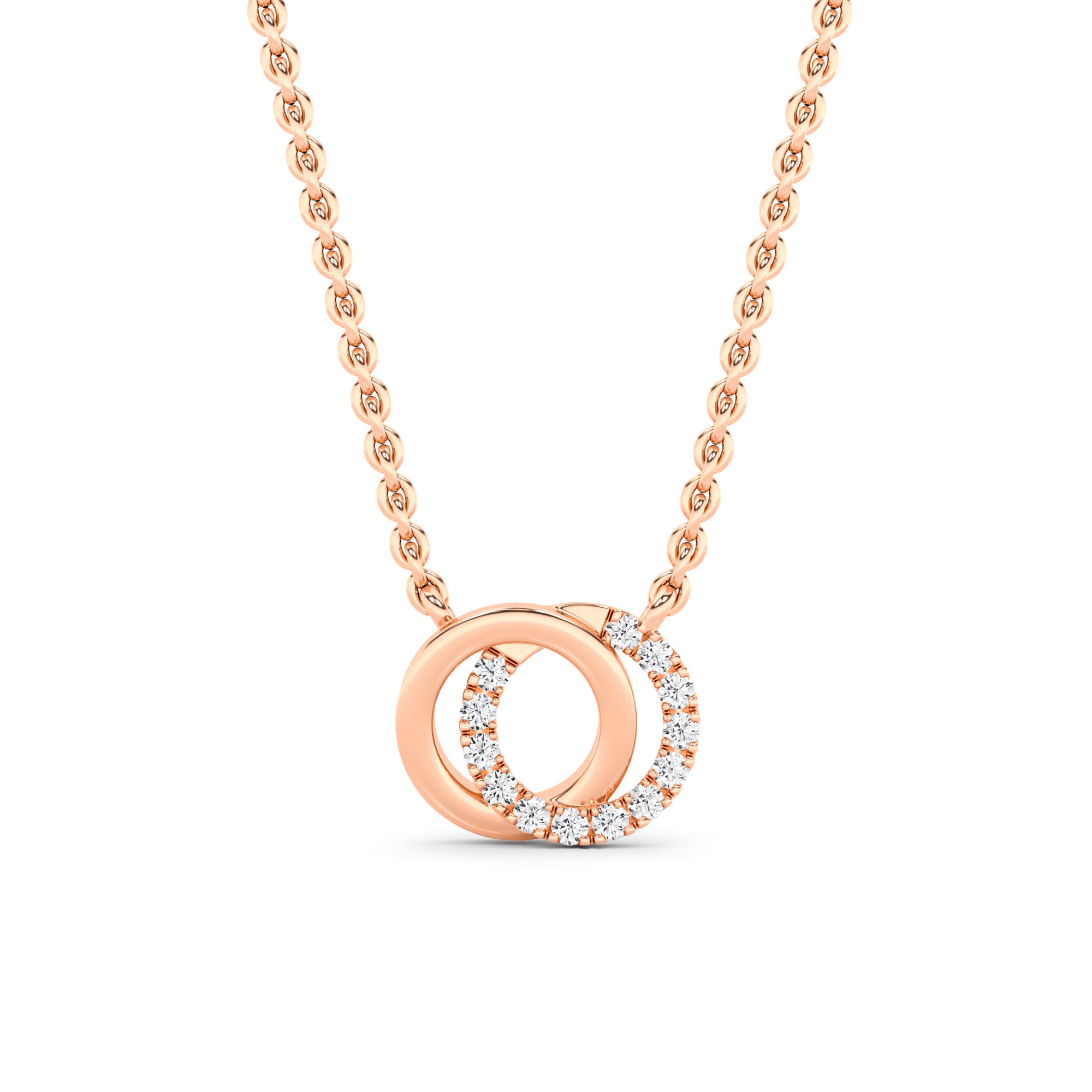 Two Circle 4 Prong Round Cut Diamond Necklaces In 9K White Gold