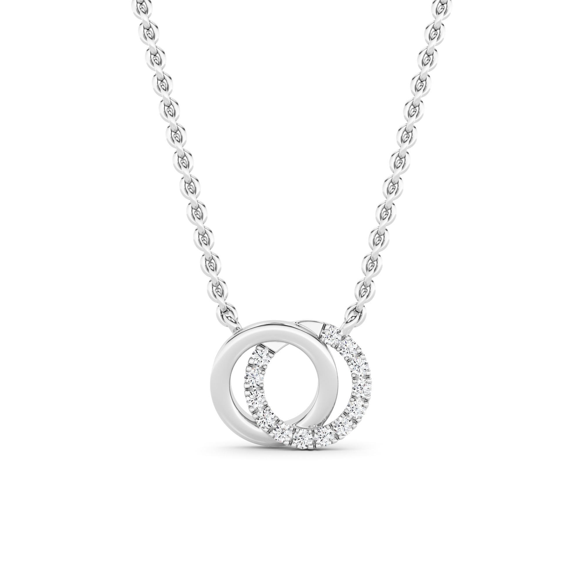 Two Circle 4 Prong Round Cut Diamond Necklaces In 9K White Gold