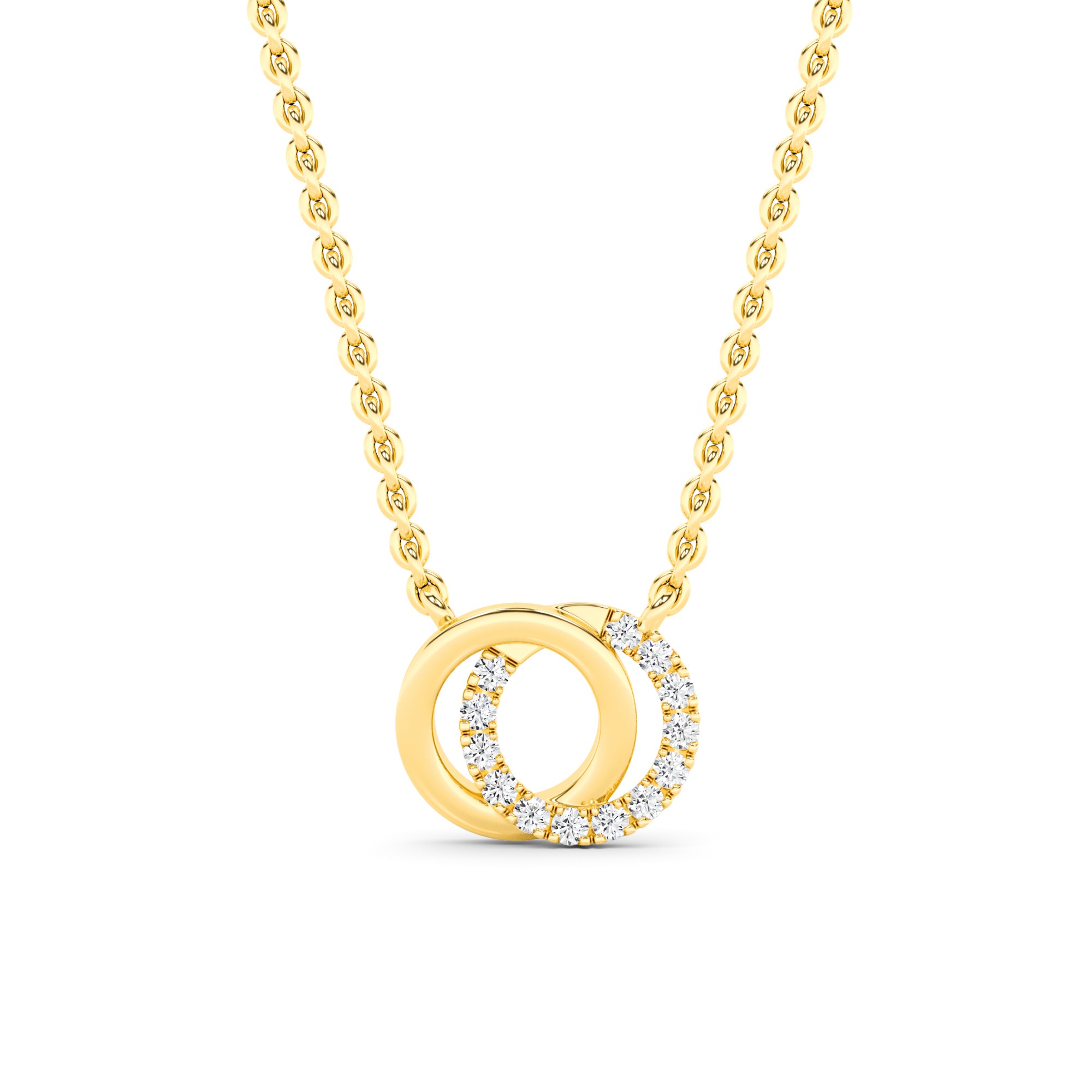 Two Circle 4 Prong Round Cut Diamond Necklaces In 9K White Gold