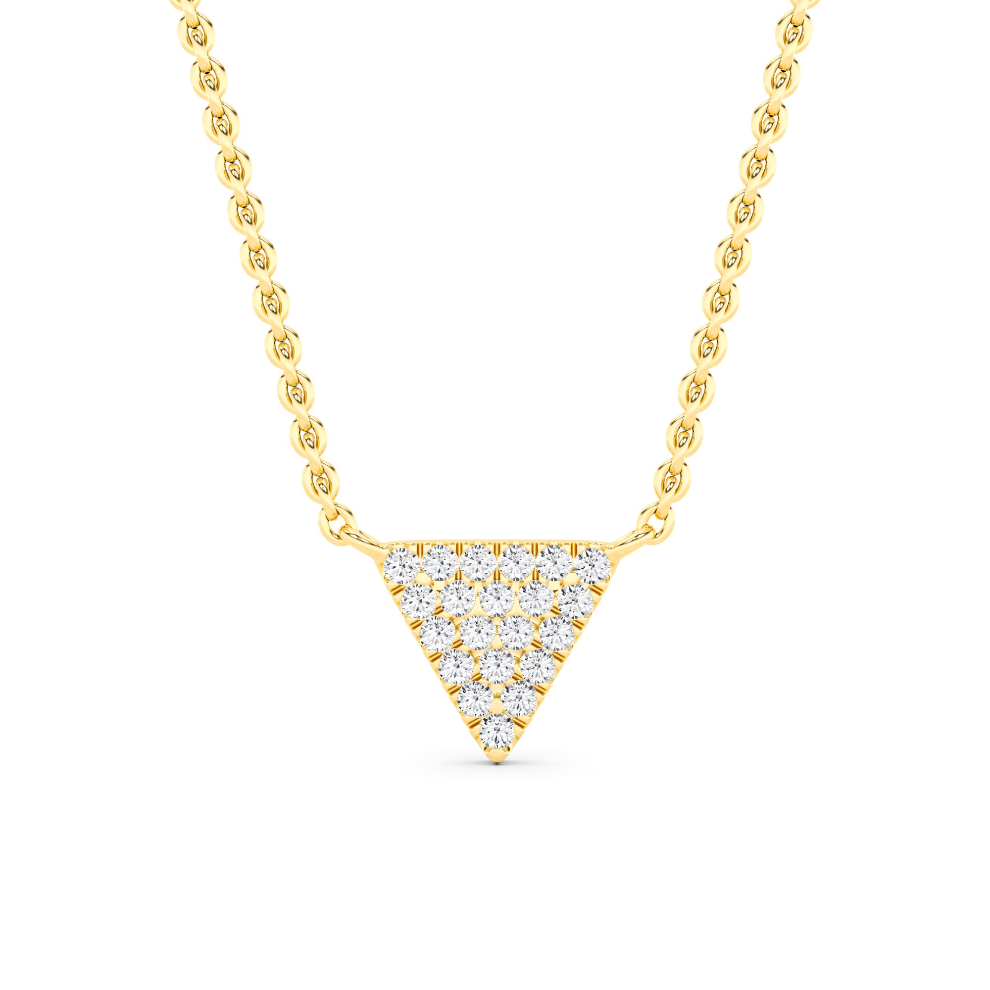 Triangle Shape Delicate Round Cut Diamond Necklaces In 9K White Gold