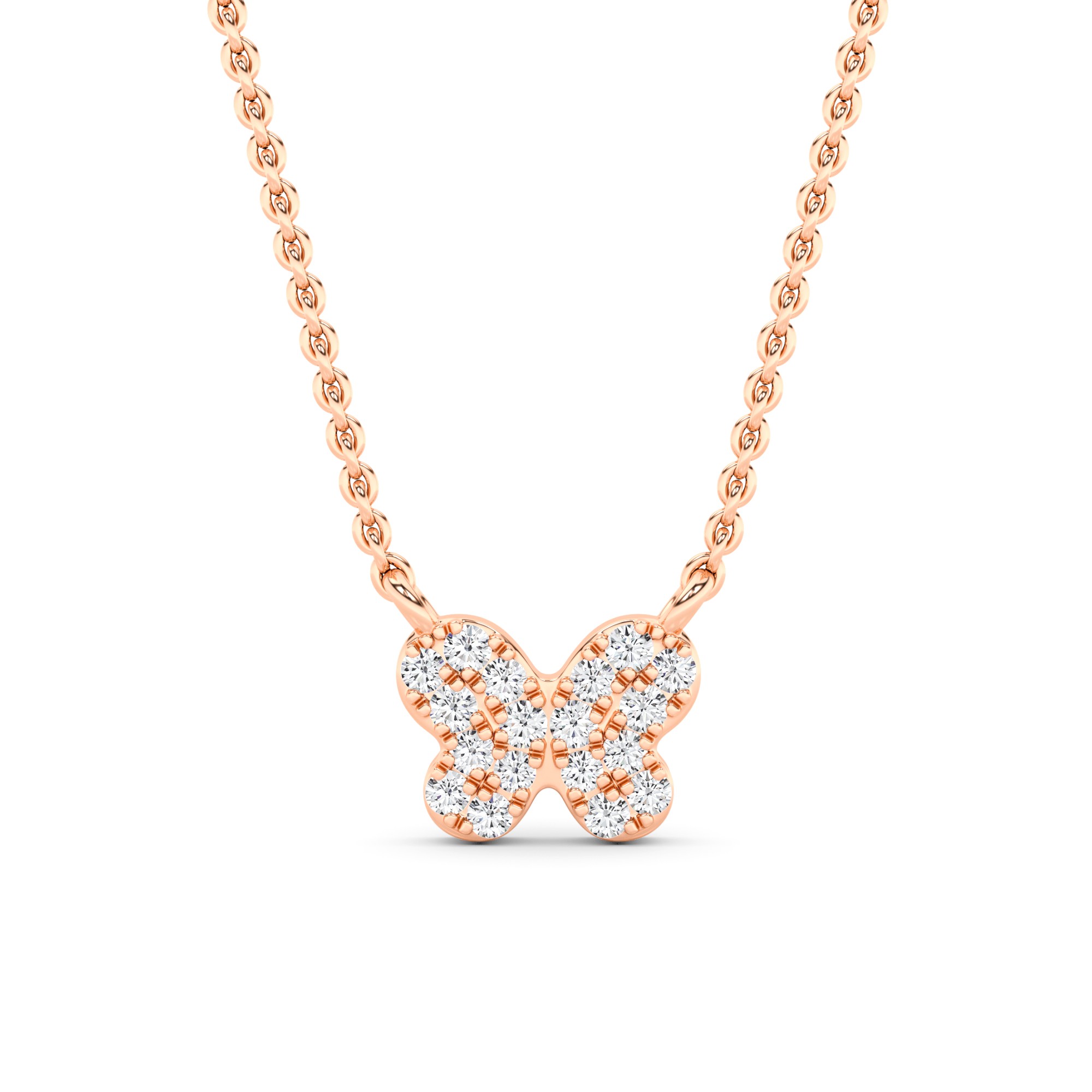 Butterfly Shape Delicate Round Cut Diamond Necklaces In 9K Yellow Gold