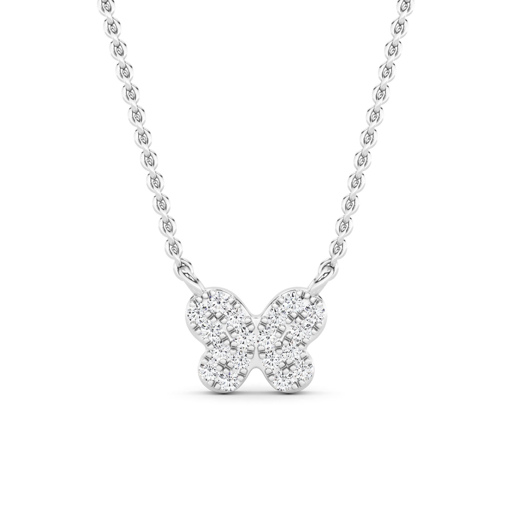 Butterfly Shape Delicate Round Cut Diamond Necklaces In 9K Yellow Gold