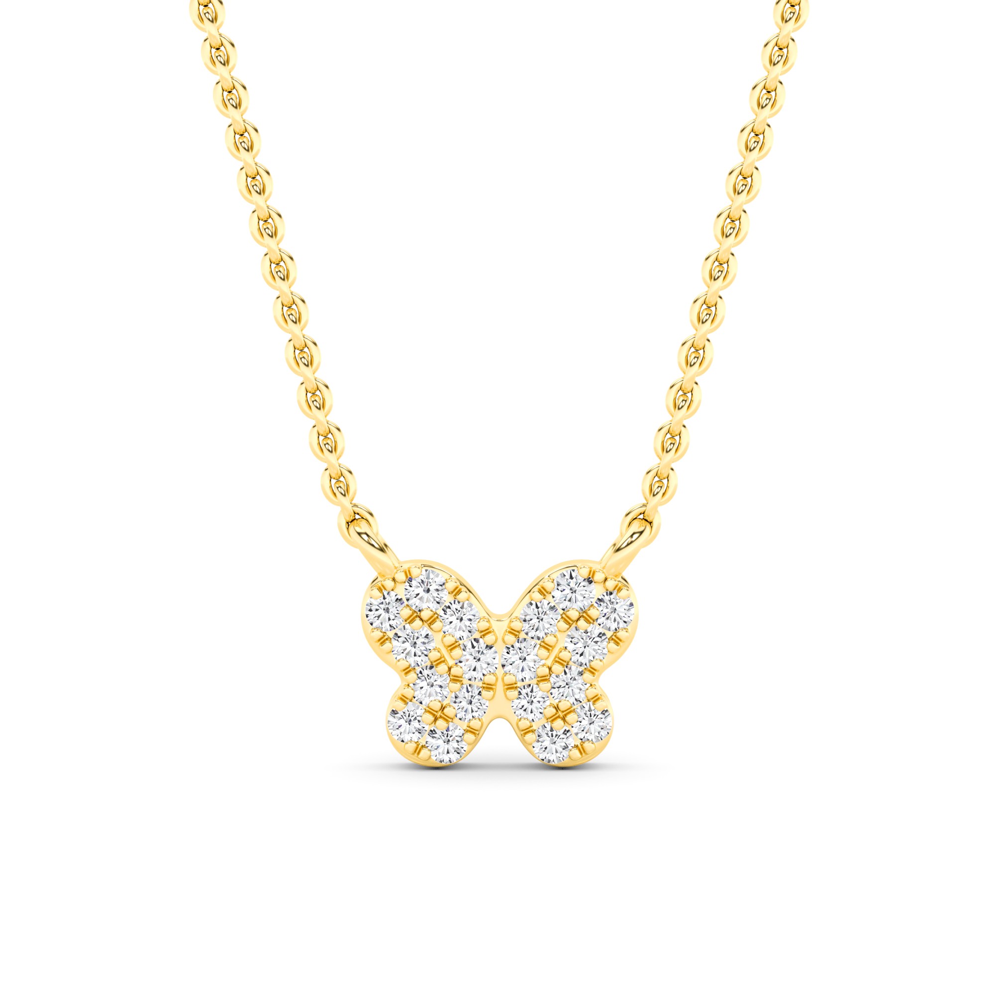 Butterfly Shape Delicate Round Cut Diamond Necklaces In 9K Yellow Gold