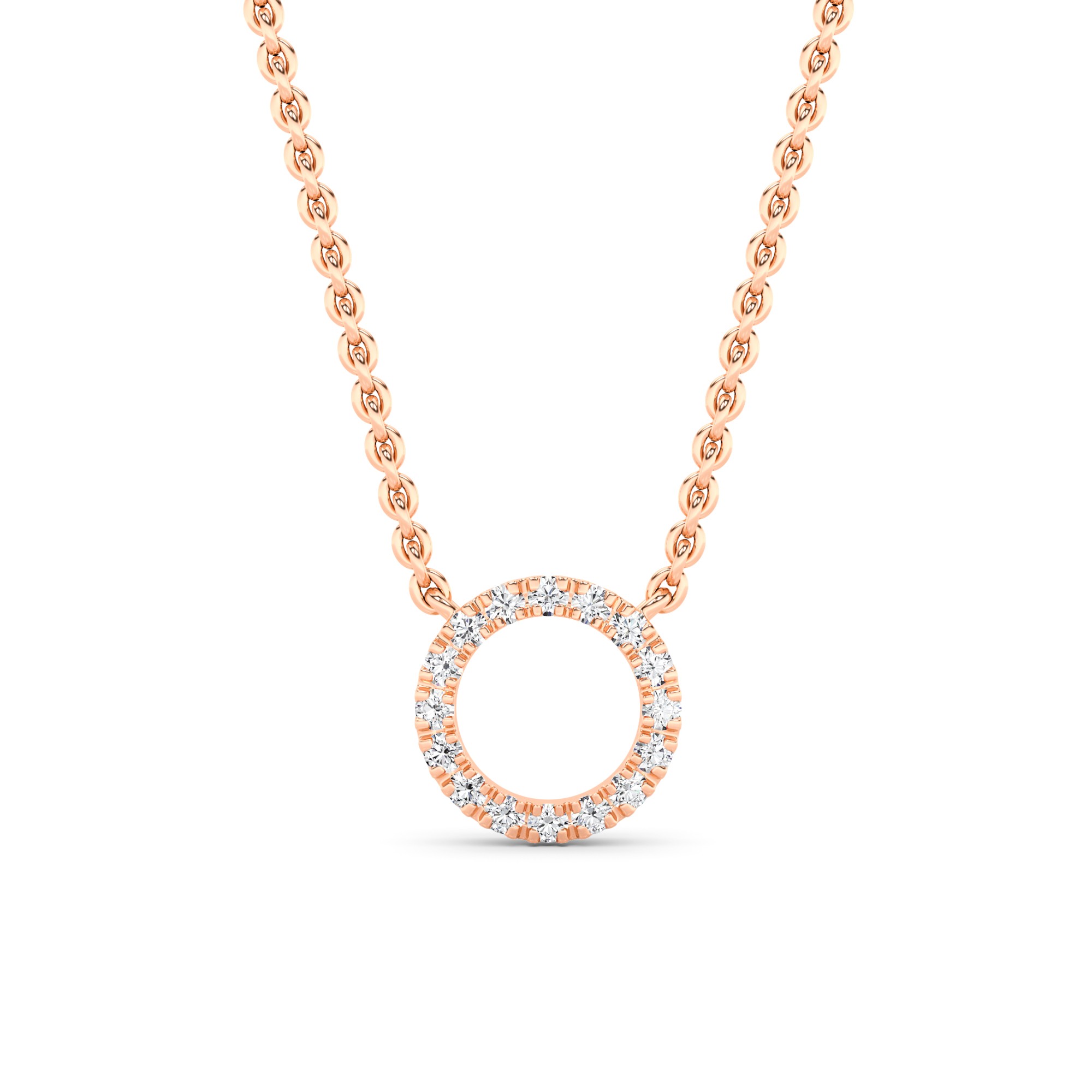 Mini Circle 4 Prong Round Cut Diamond Necklaces In 9K White Gold