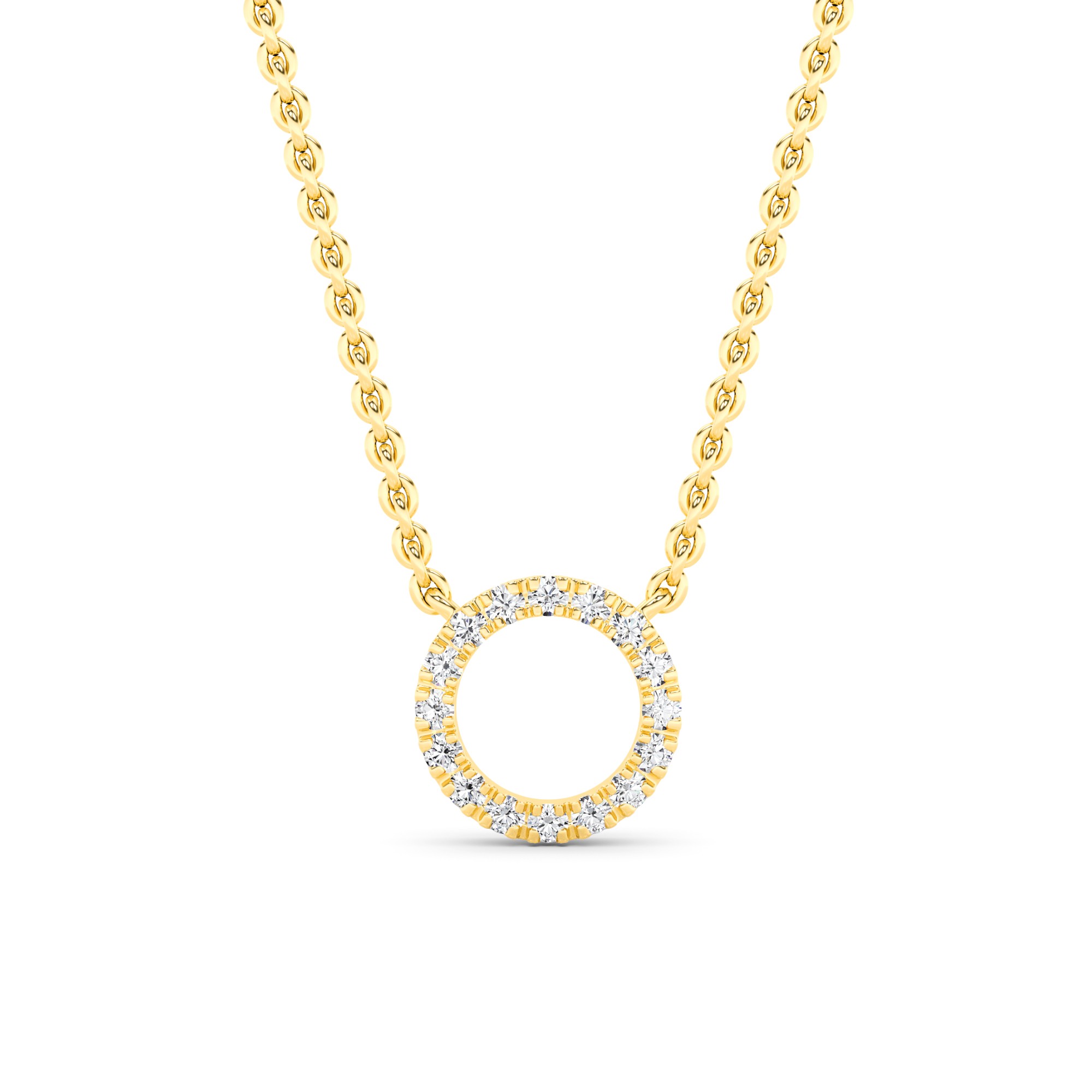 Mini Circle 4 Prong Round Cut Diamond Necklaces In 9K White Gold