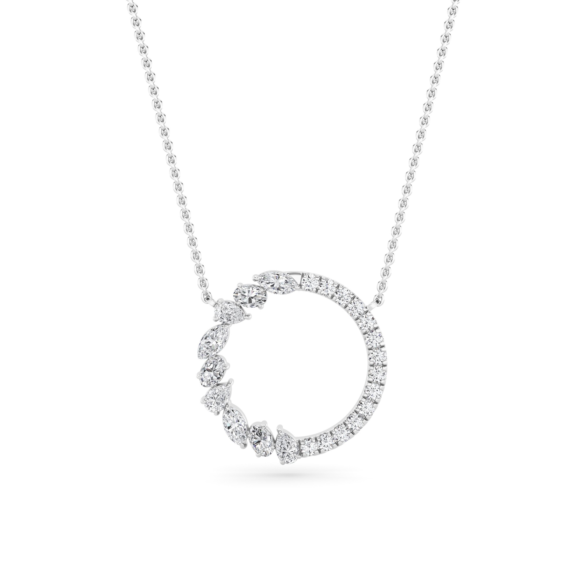 Designer  Prong Set Multi Stone Diamond Circle Pendant Necklace with 18" Chain