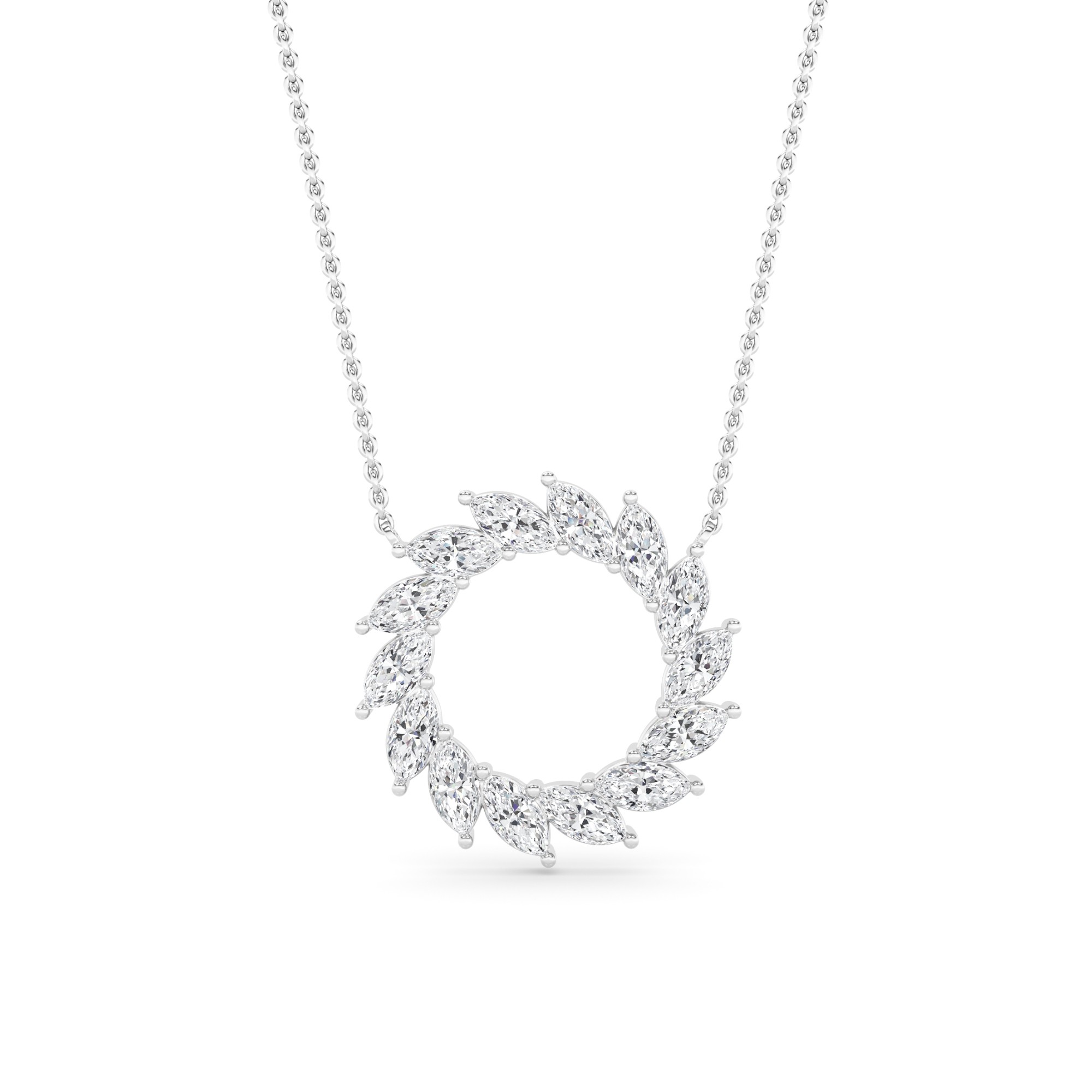 Sparkling Sunflame Prong Set Marquise Cut Diamond Circle Pendant Necklace with 18" Chain