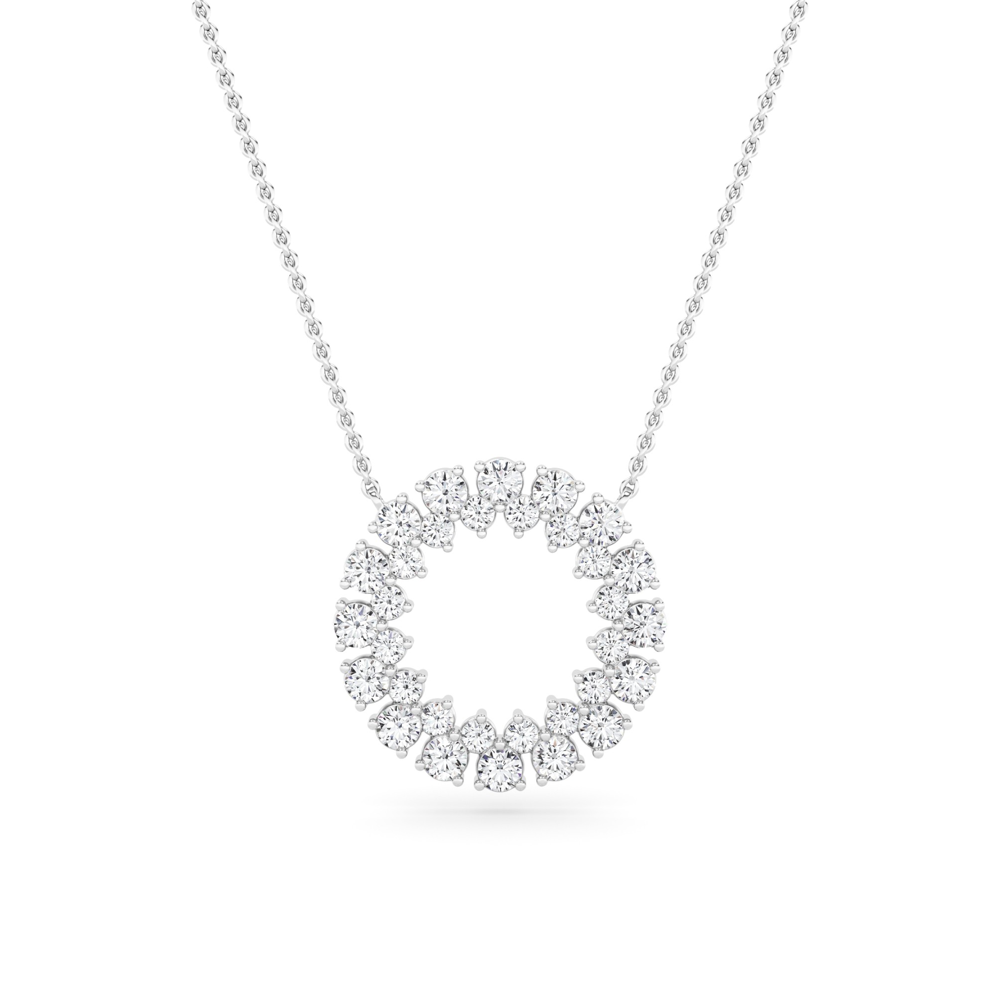 Unique Circle Pendant Round Cut Diamond Circle Necklace in 9K White Gold with Chain