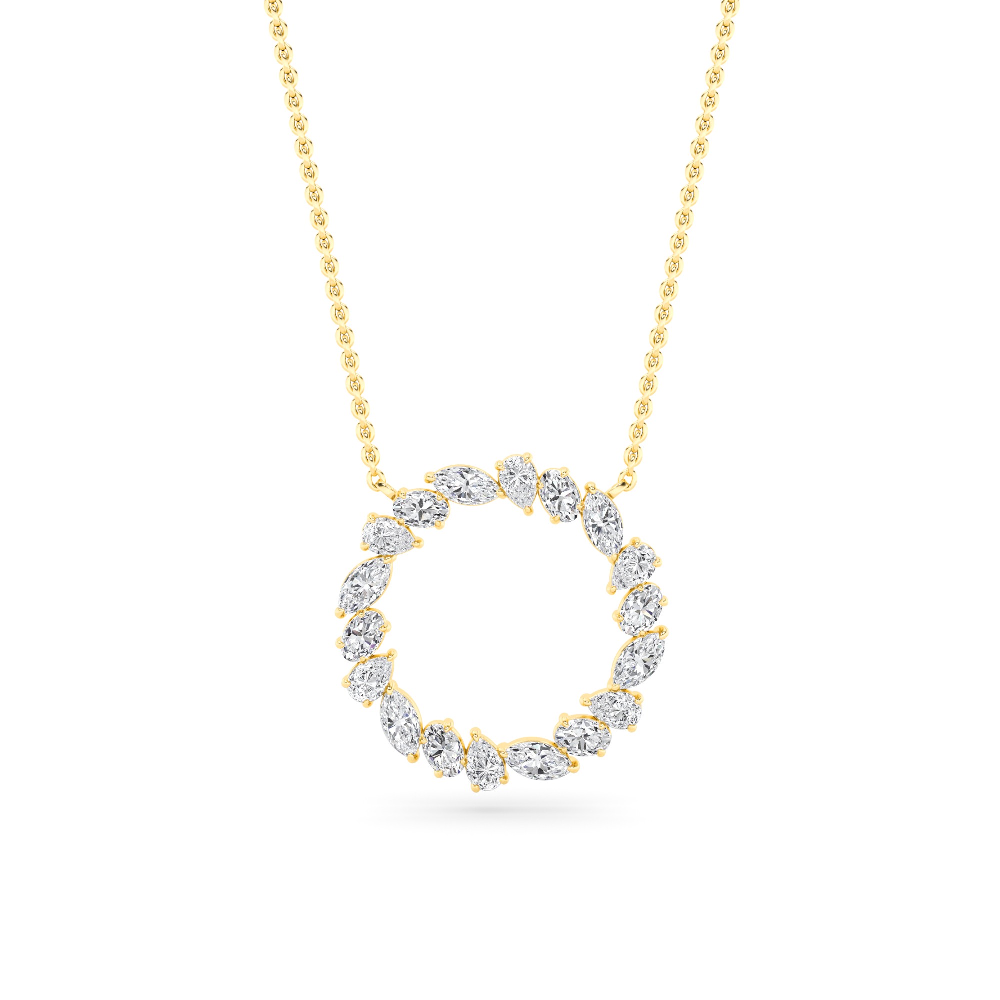 Timeless Circular Prong Set Multi Stone Diamond Round Pendant Necklace in 9K Yellow Gold