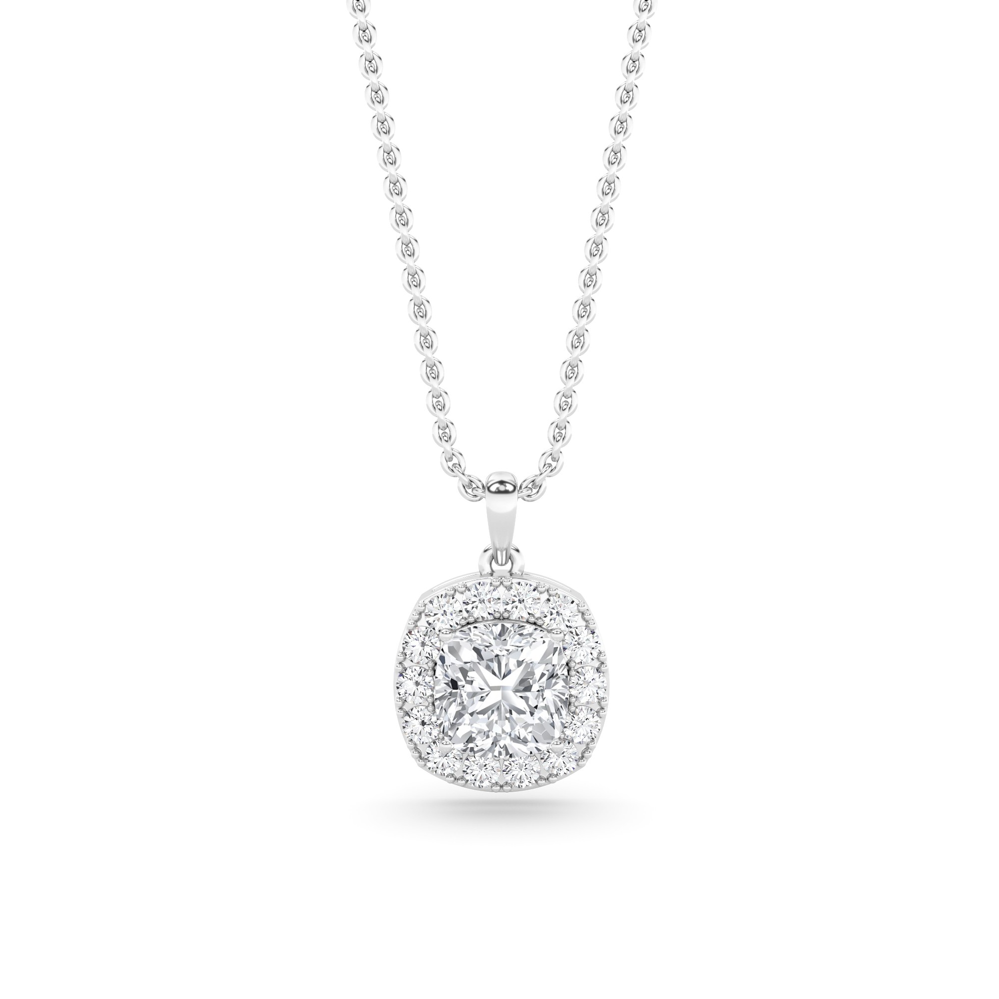 Diamond Blaze Halo Cushion Cut Pendant in 9K White Gold