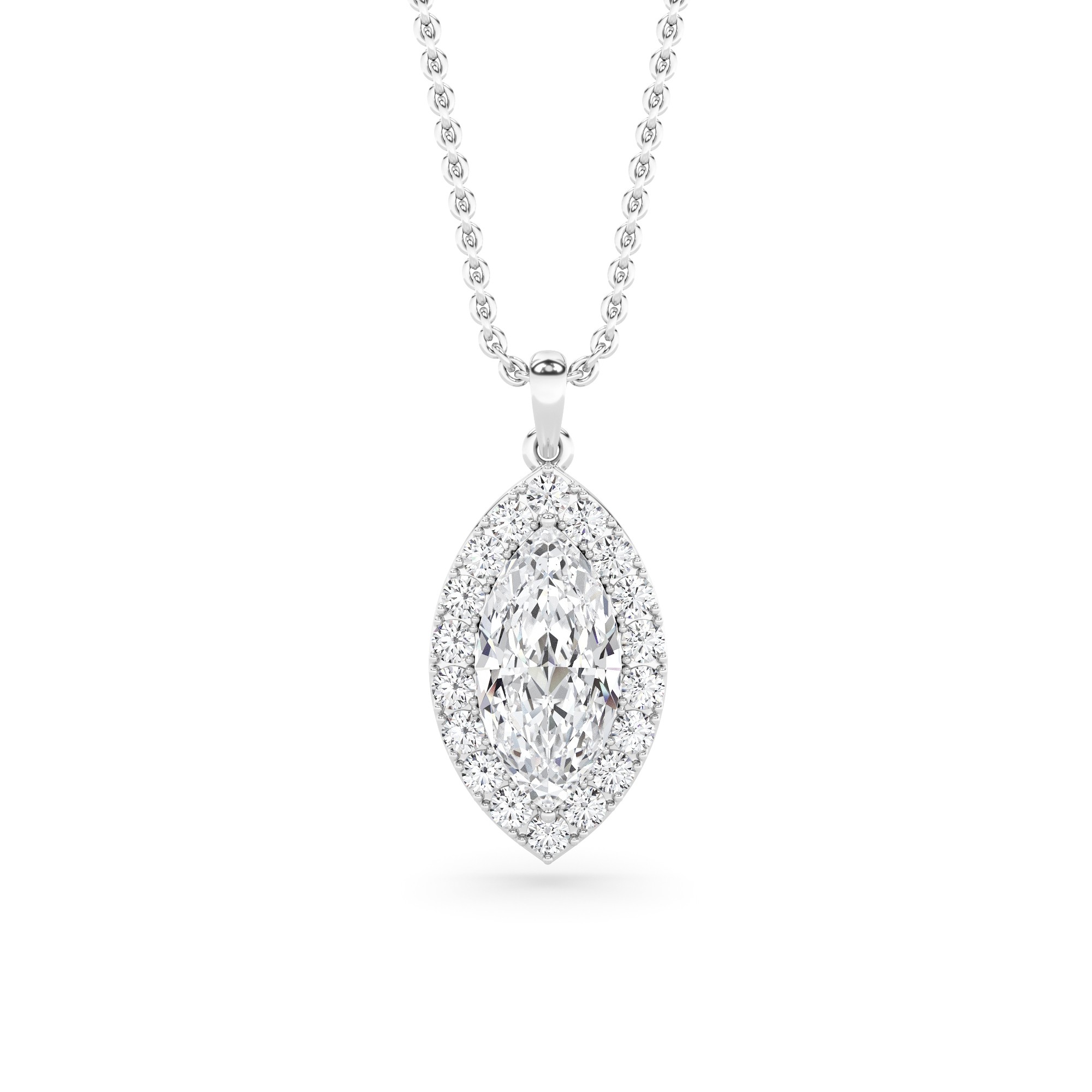 Diamond Blaze Halo Marquise Cut Pendant in 9K White Gold