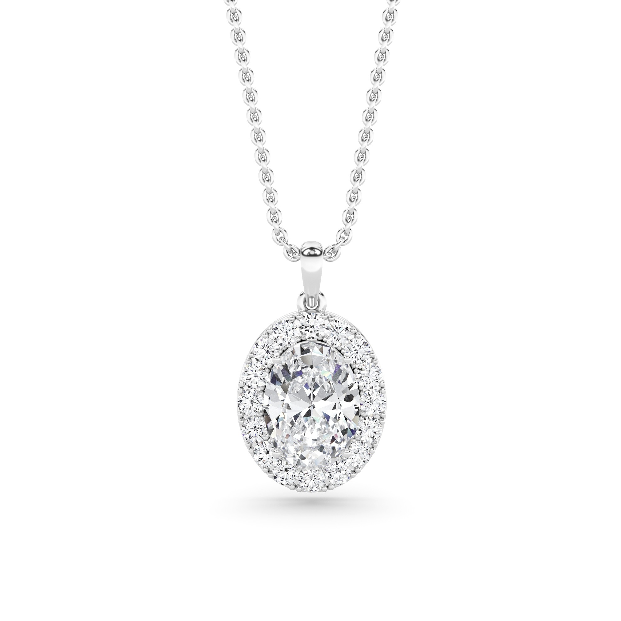Diamond Blaze Halo Oval Cut Pendant in 9K White Gold