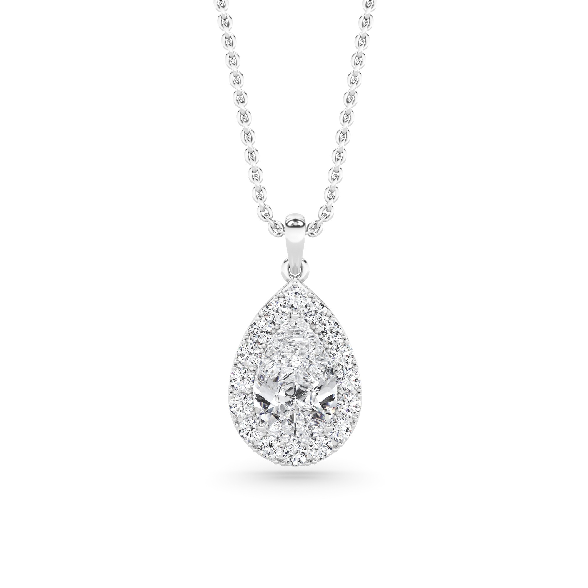 Diamond Blaze Halo Pear Cut Pendant in 9K White Gold