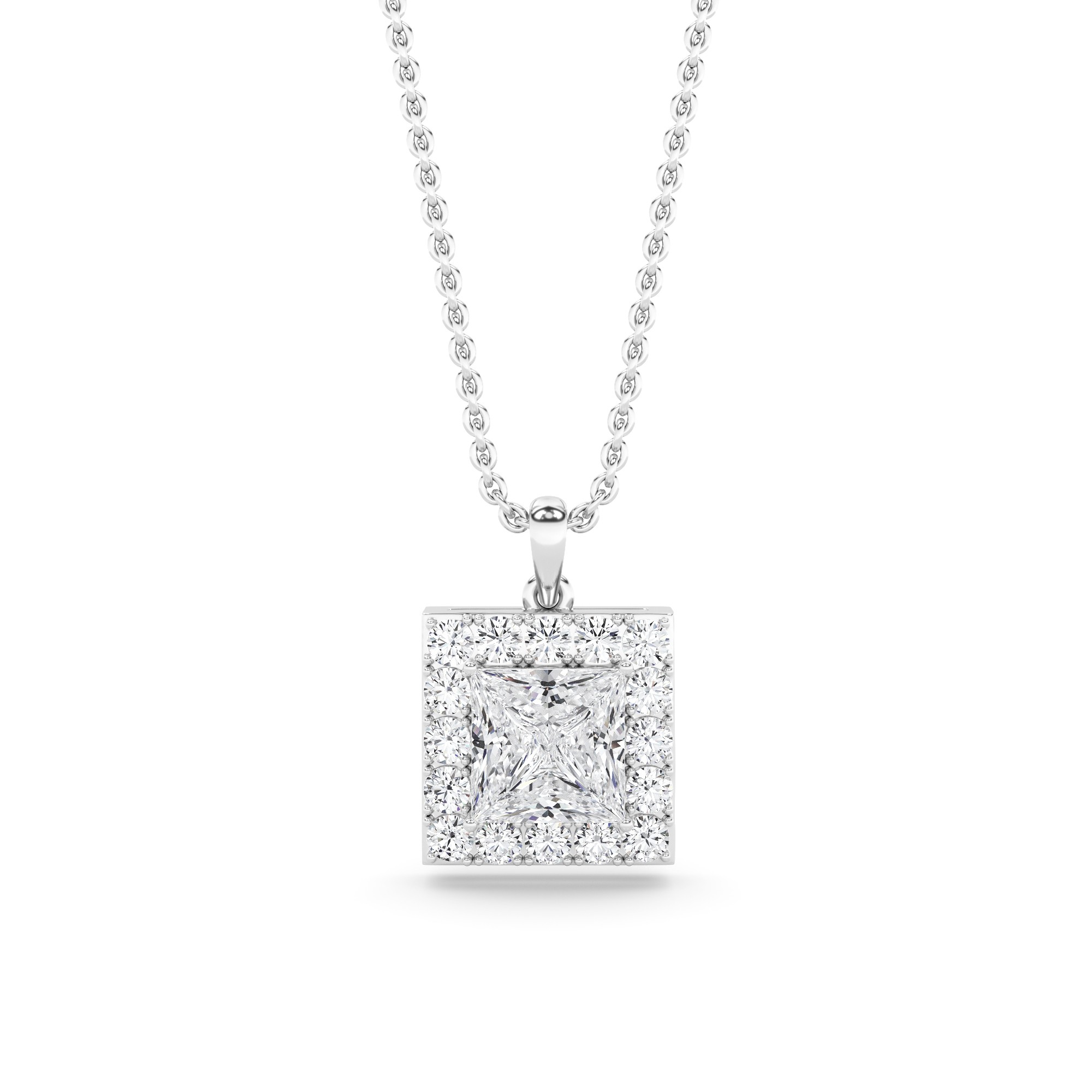 Diamond Blaze Halo Princess Cut Pendant in 9K White Gold