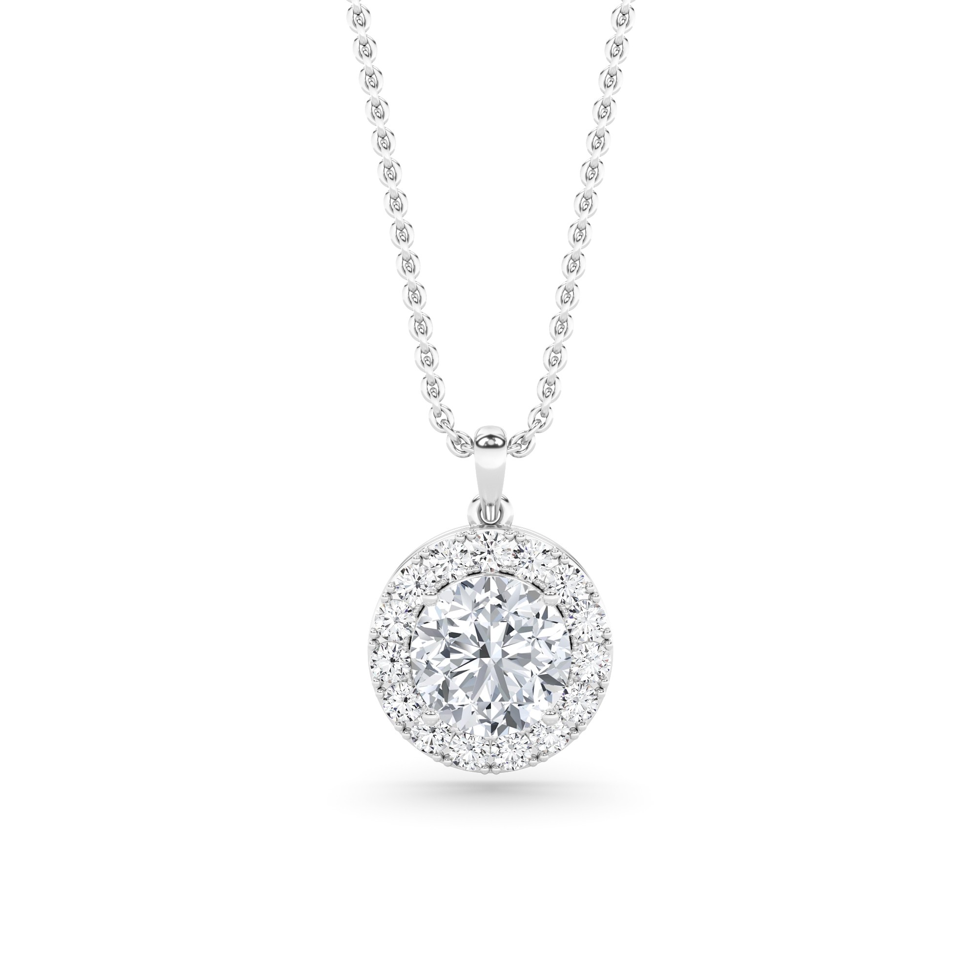 Evergreen Round Cut Halo Diamond Pendant in 9K White Gold