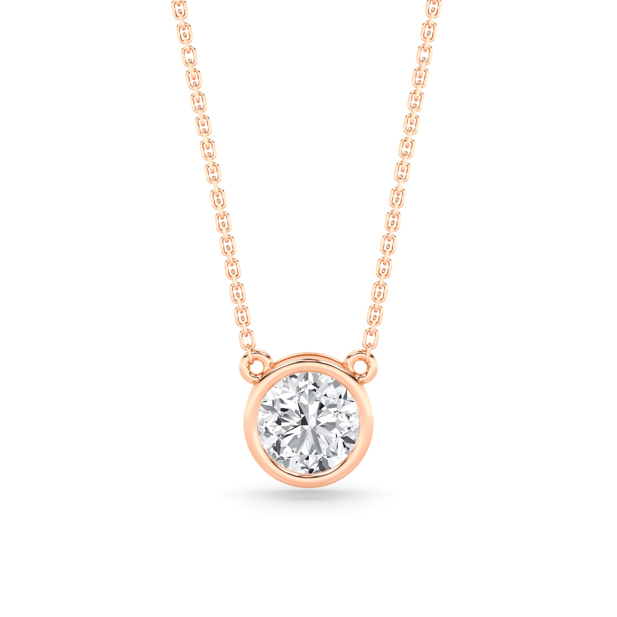 Classic Bezel Setting  Round Cut Diamond Solitaire Pendant Necklaces in 9K Yellow Gold