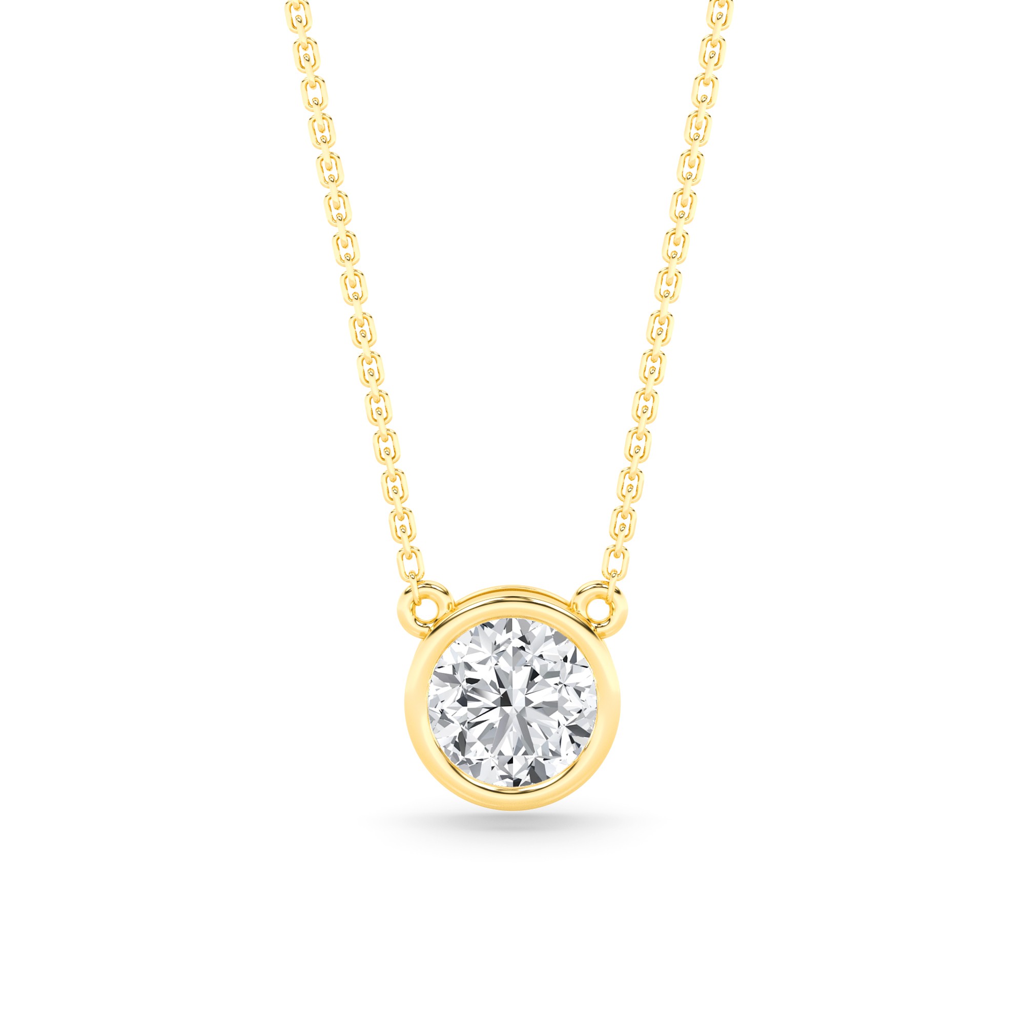 Classic Bezel Setting  Round Cut Diamond Solitaire Pendant Necklaces in 9K Yellow Gold