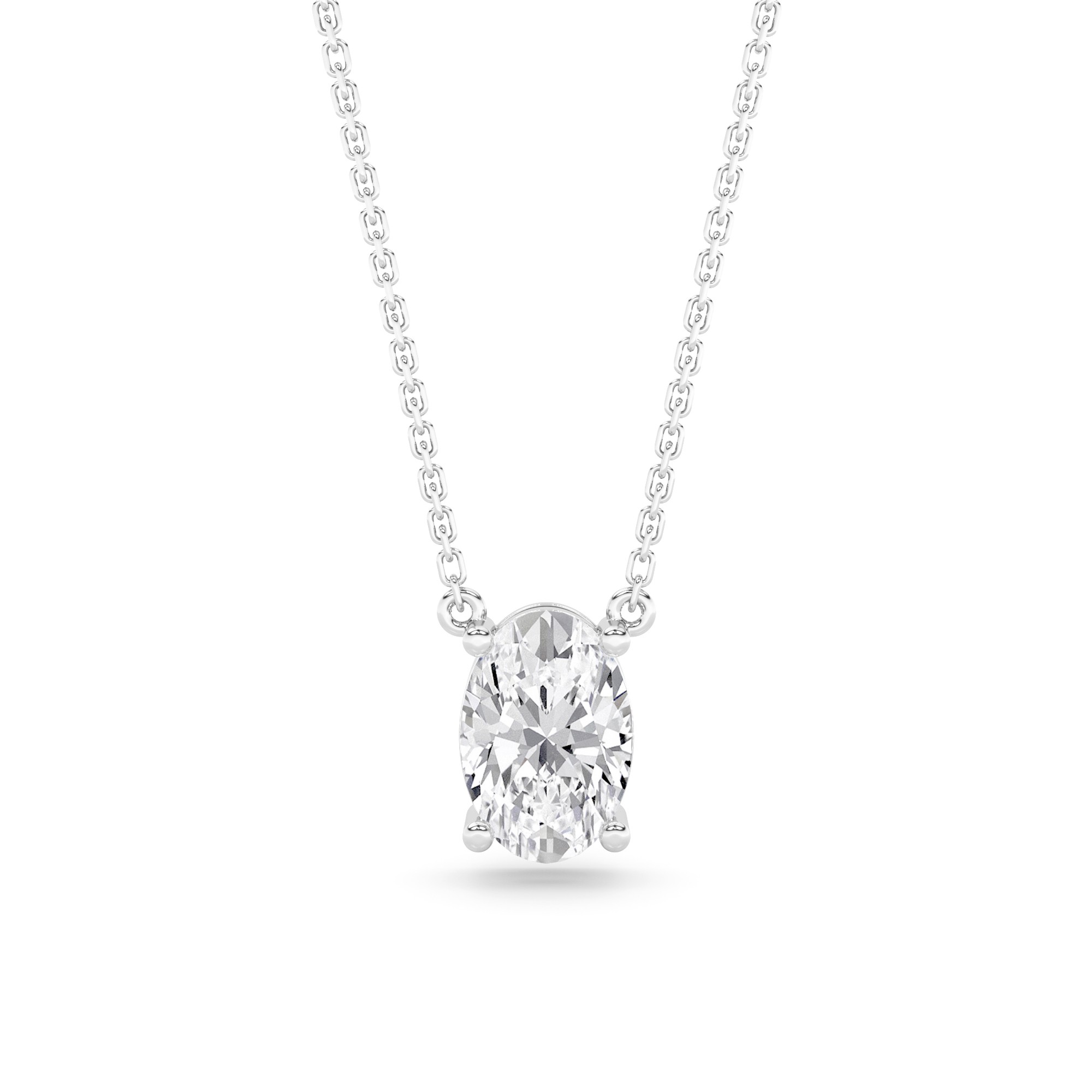 Fancy Oval Cut  Diamond Solitaire Pendant Necklaces in 9K Silver
