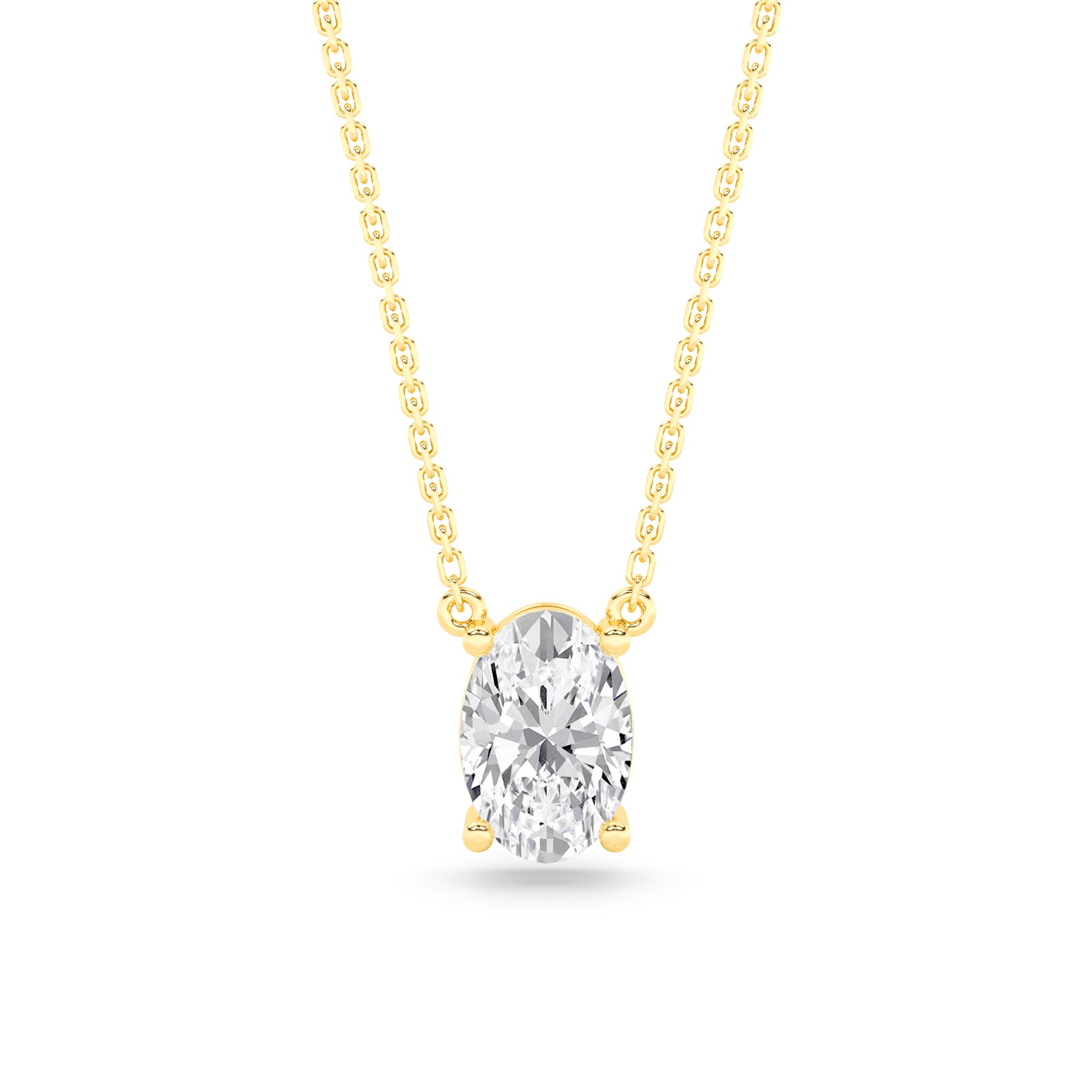 Fancy Oval Cut  Diamond Solitaire Pendant Necklaces in 9K Yellow Gold