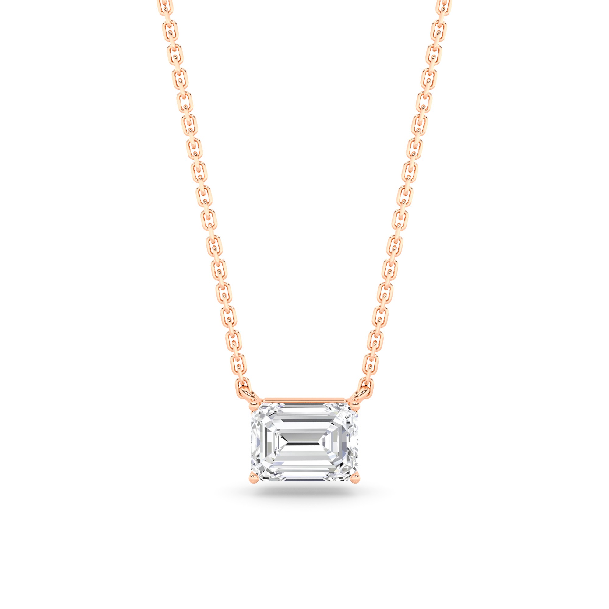 Horizontal Setting Emerald Cut Diamond Solitaire Pendant Necklace in 9K White Gold
