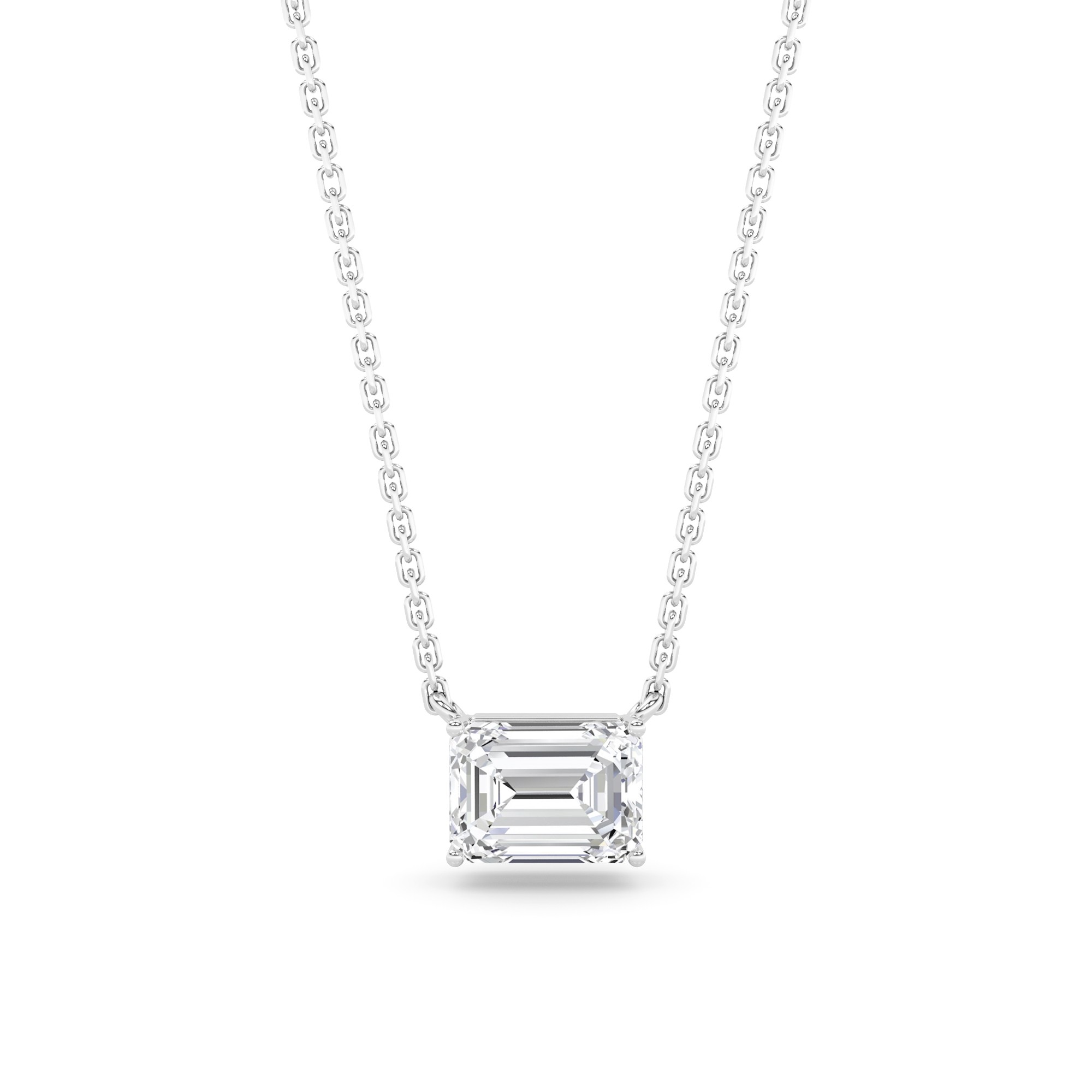 Horizontal Setting Emerald Cut Diamond Solitaire Pendant Necklace in 9K White Gold